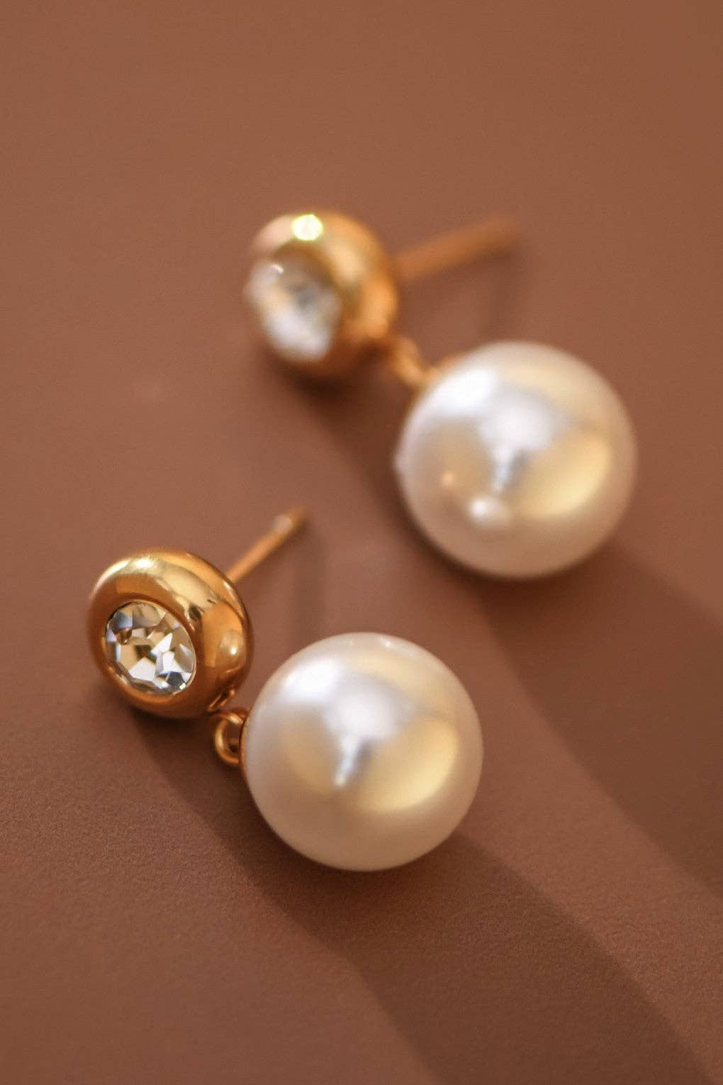 18K Gold Plated Waterproof Pearl and Diamond Drop Earrings