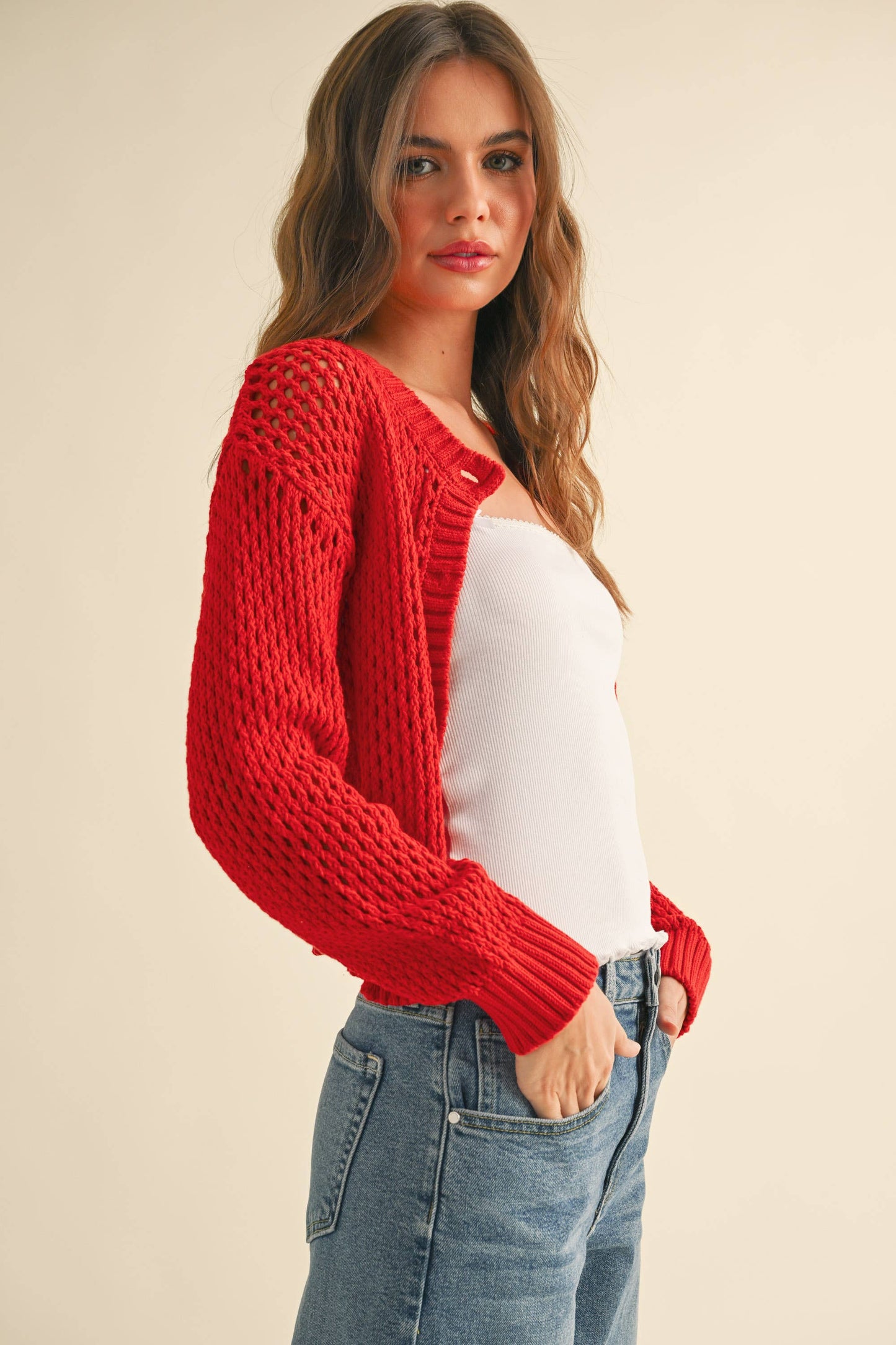 Crochet-Knit Button-Down Cardigan