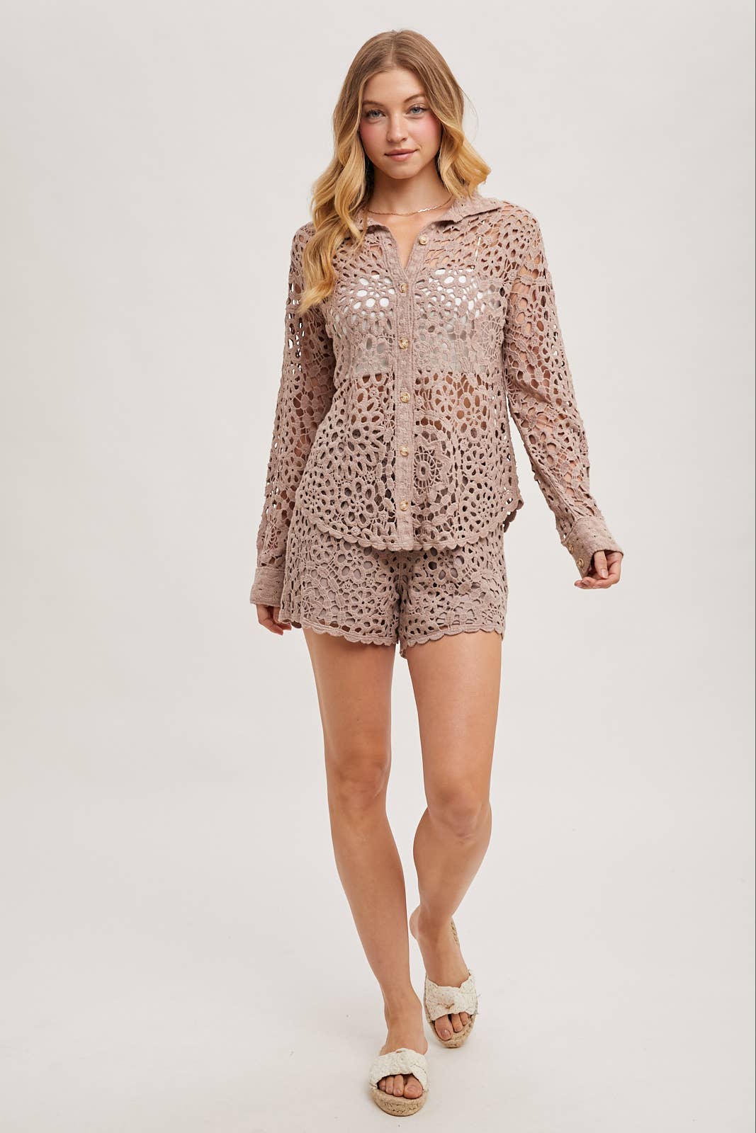 Super Soft Boho Crochet Button Down Shirt