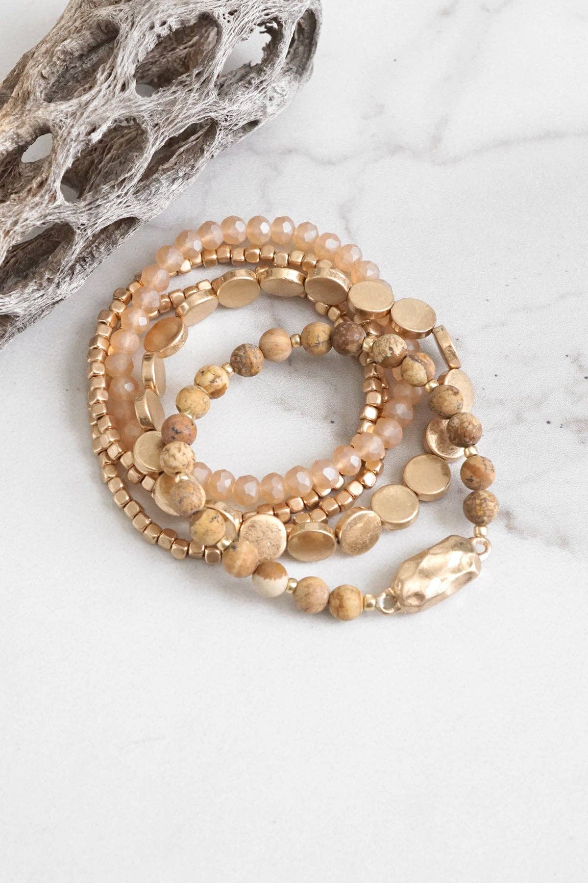 5 piece Boho Beaded Bracelet Stack Semi precious glass beads
