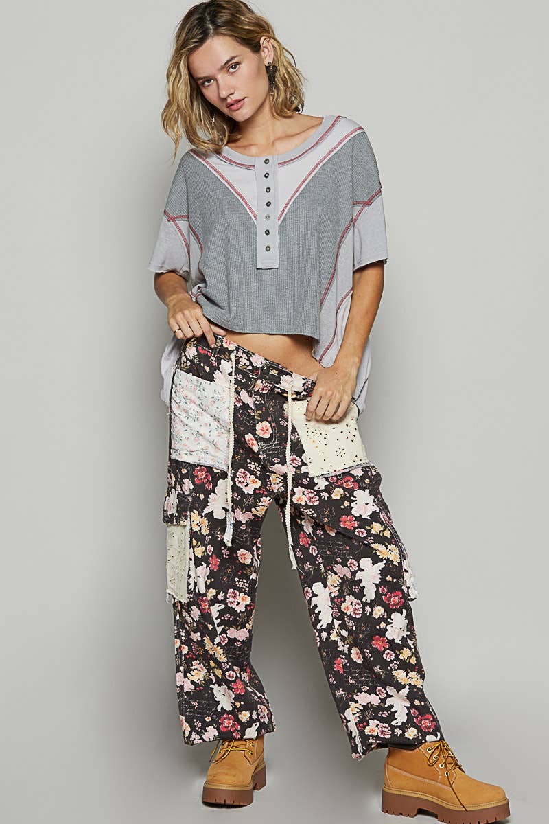 Round neck short sleeve strap thermal knit top