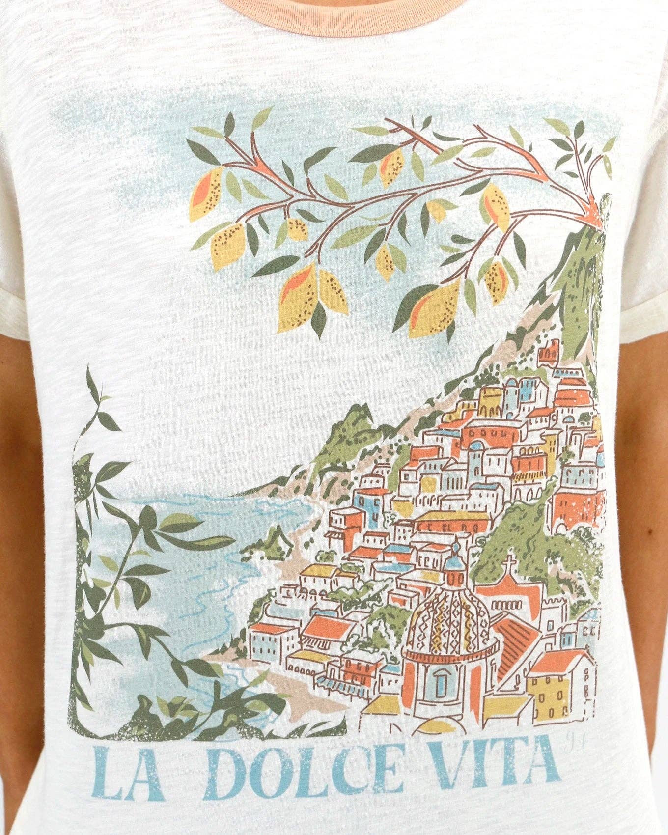 Rolled Sleeve Graphic Tee - La Dolce Vita