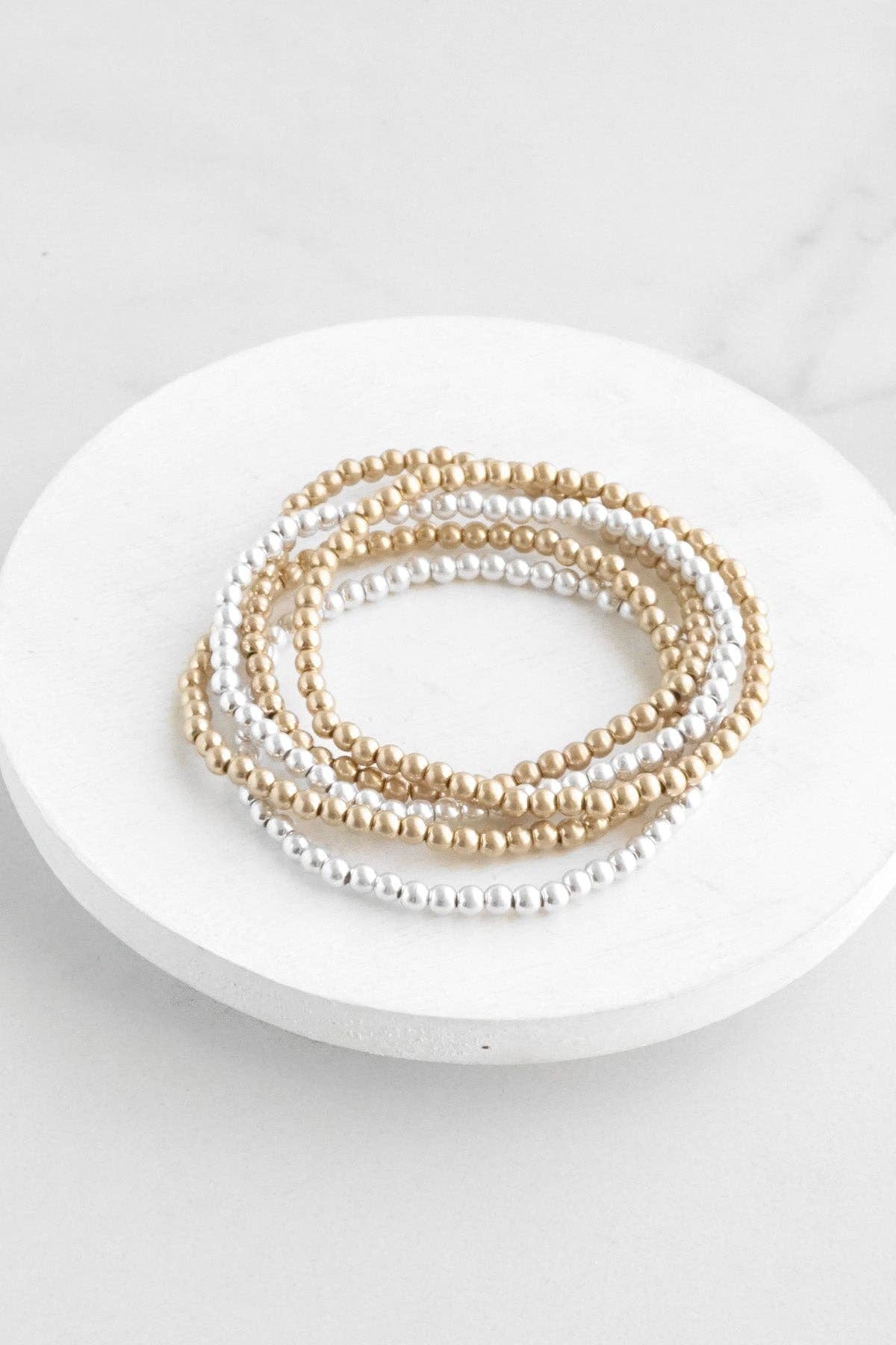 Small Silvery & Gold Beaded Bracelet Stack