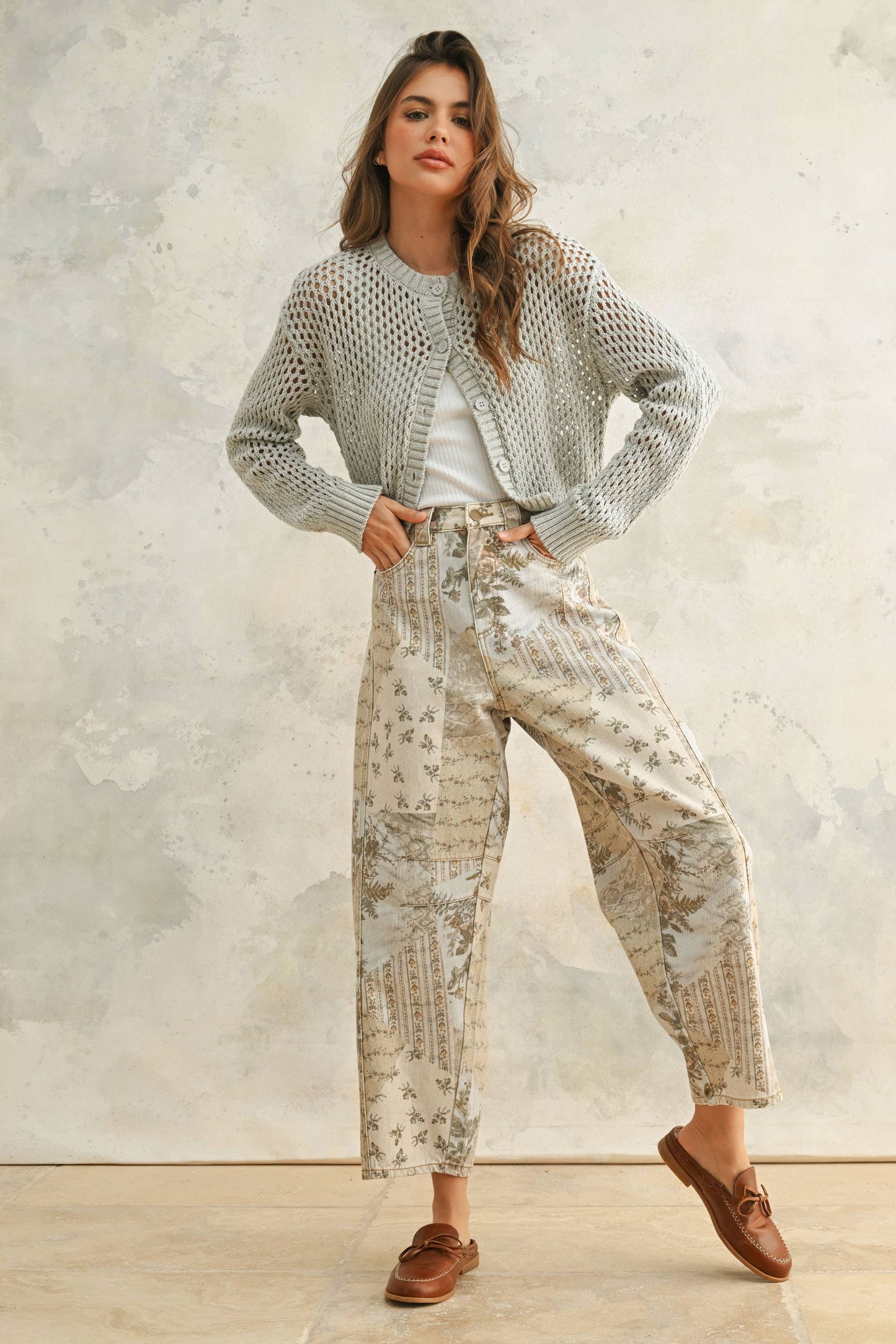 Botanical Print Barrell Pants