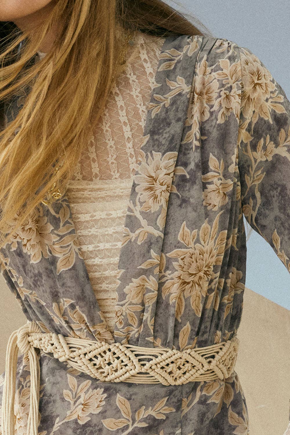 Floral-Print Drop-Waist Bubble-Sleeve Maxi Dress