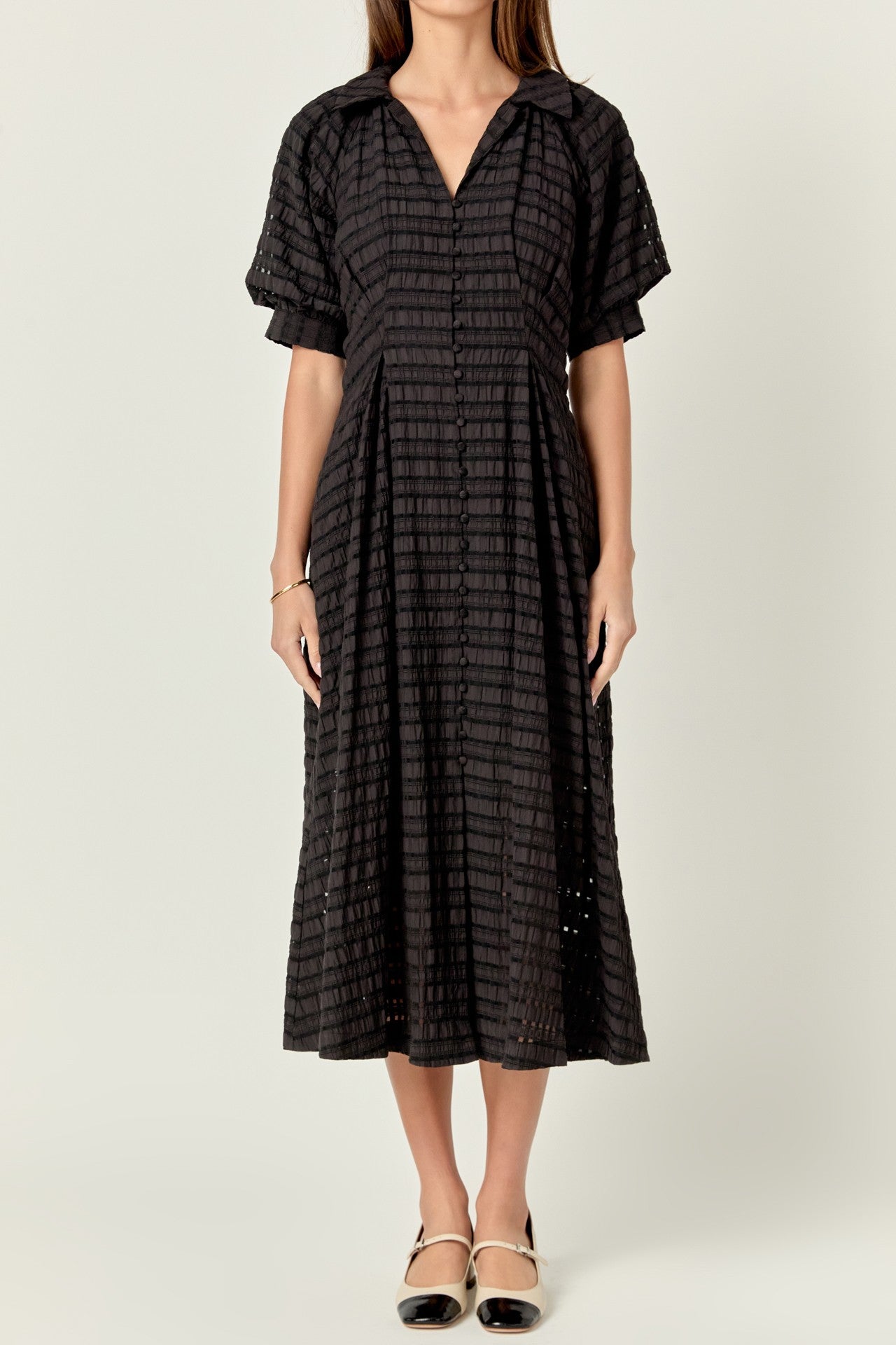 Black Seersucker Check Midi Dress – Your New Wardrobe Staple