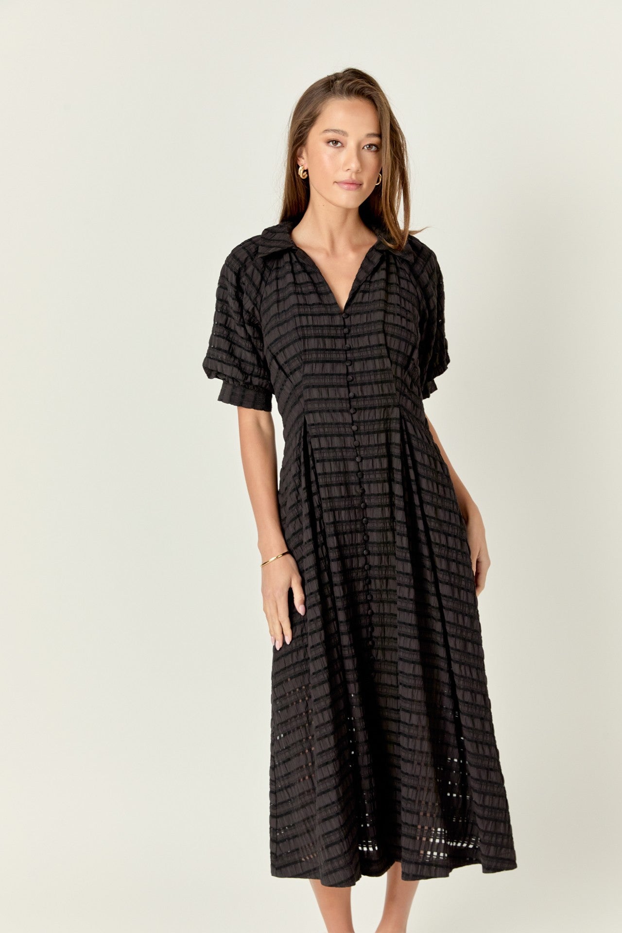 Black Seersucker Check Midi Dress – Your New Wardrobe Staple