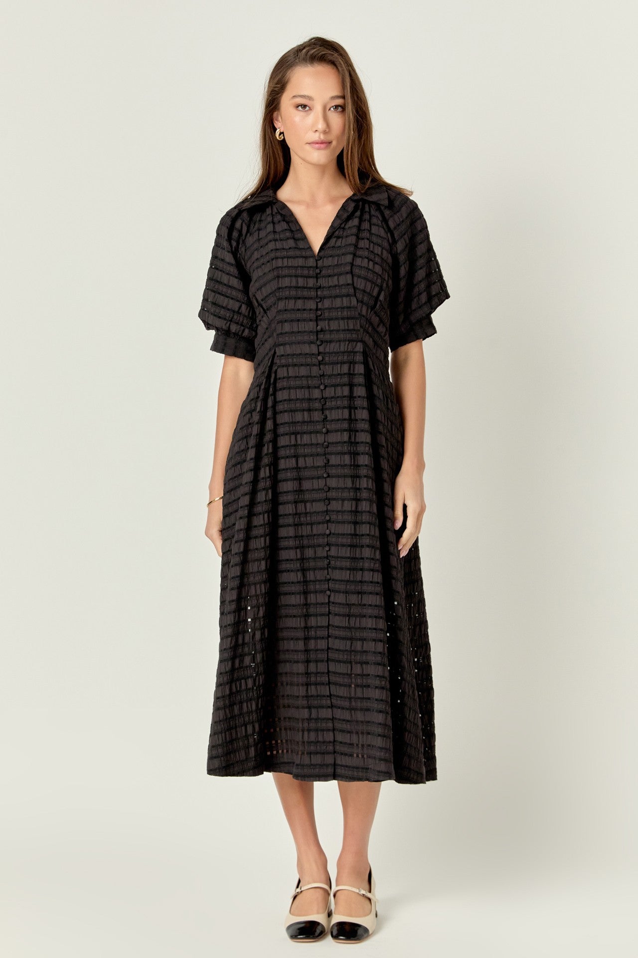 Black Seersucker Check Midi Dress – Your New Wardrobe Staple