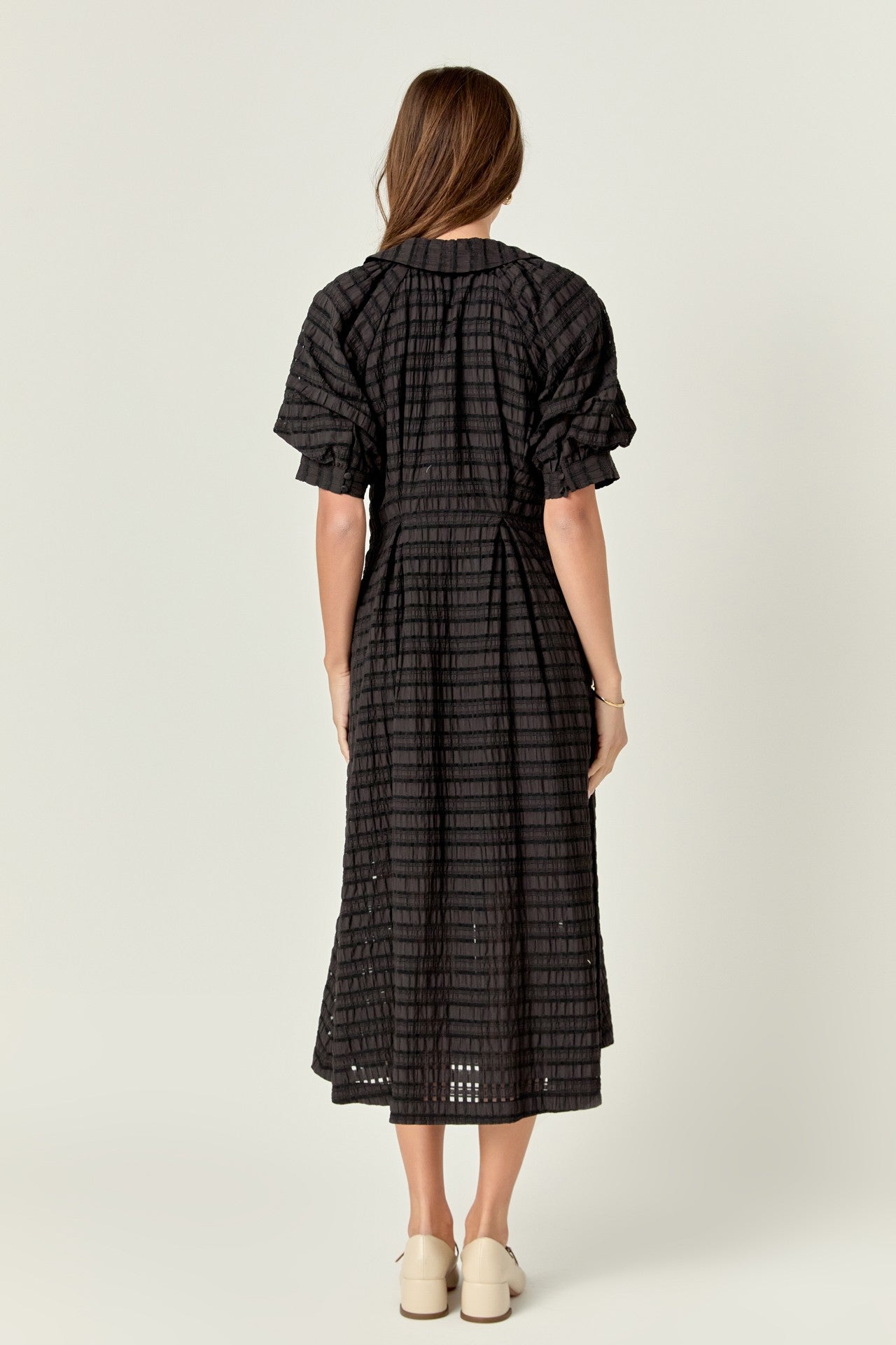 Black Seersucker Check Midi Dress – Your New Wardrobe Staple