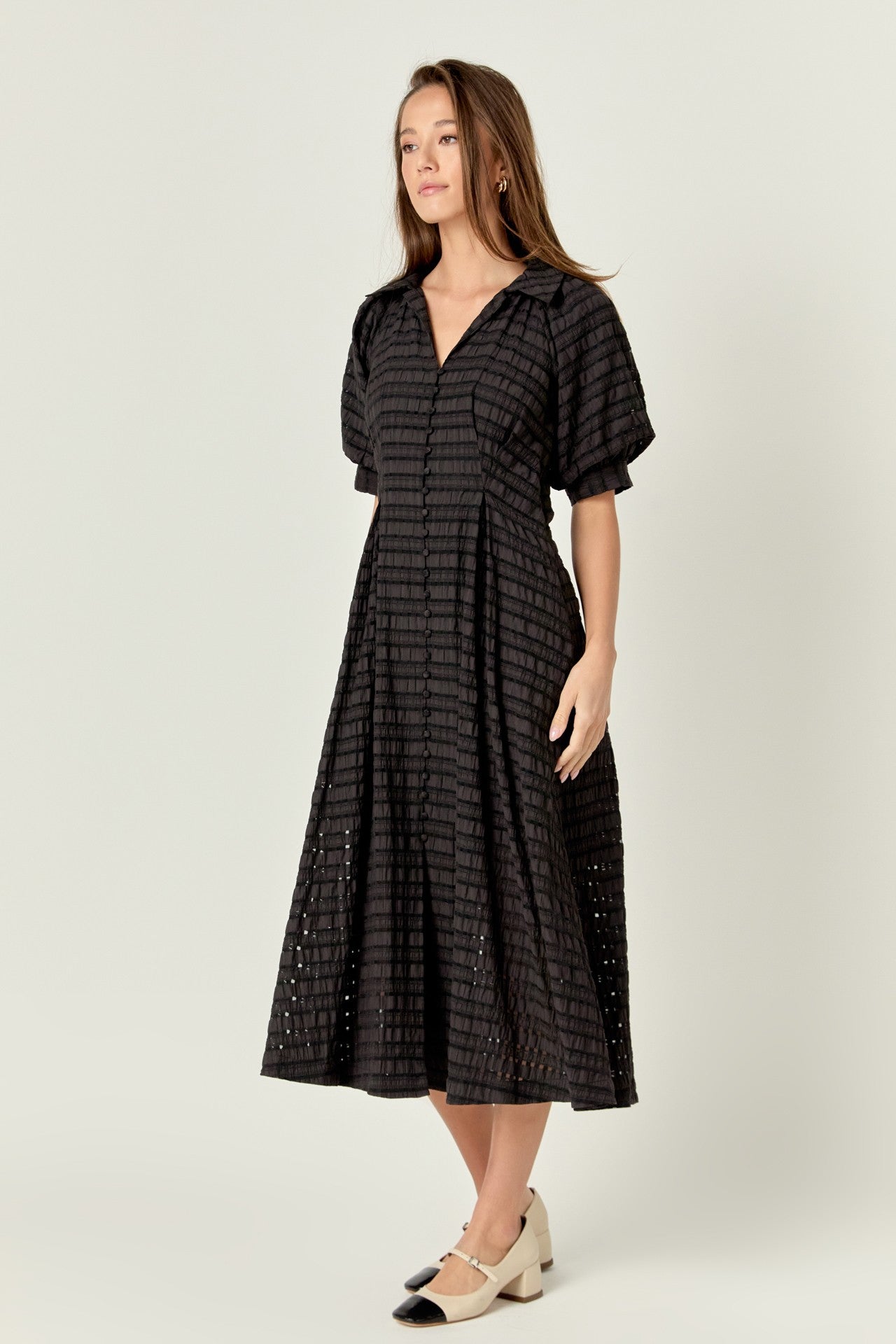 Black Seersucker Check Midi Dress – Your New Wardrobe Staple