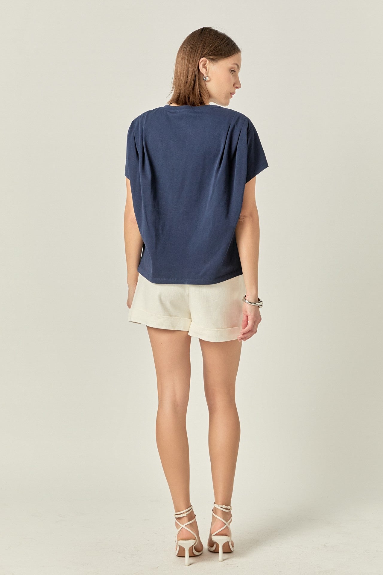 Navy Pleated Shoulder Tee – Effortless Style with a Twist