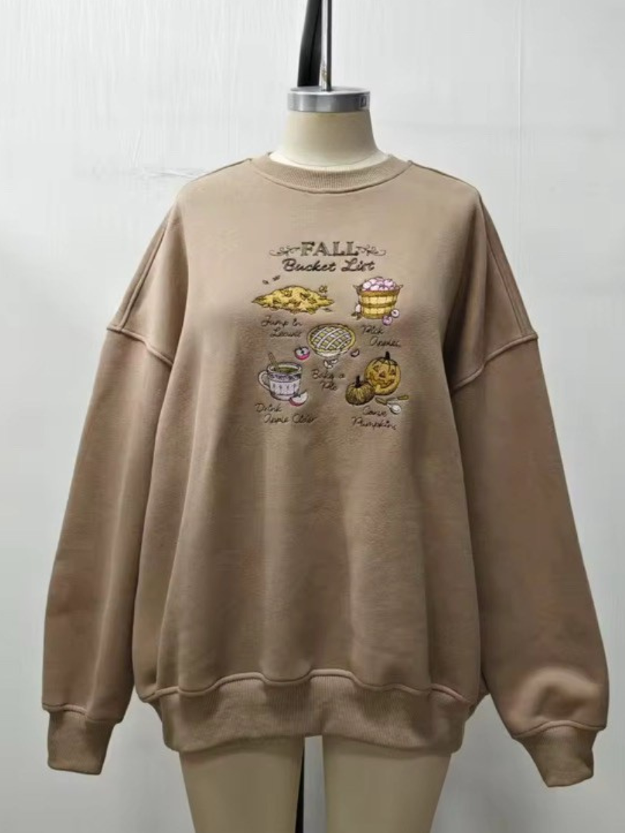 Cappuccino Autumn Fall Bucket List Embroidered Sweatshirt