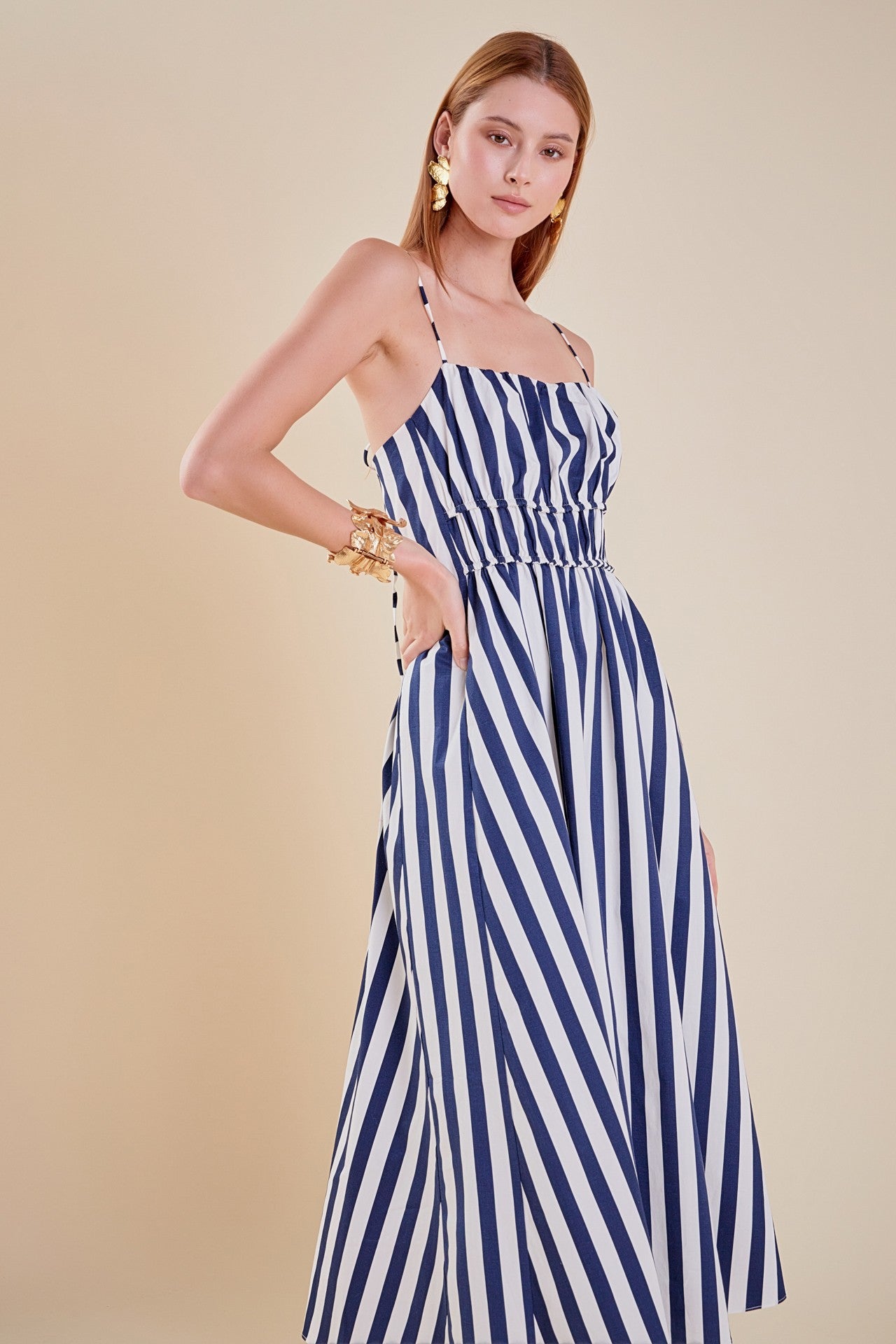 Navy & White Striped Sleeveless Maxi Dress – Nautical Chic
