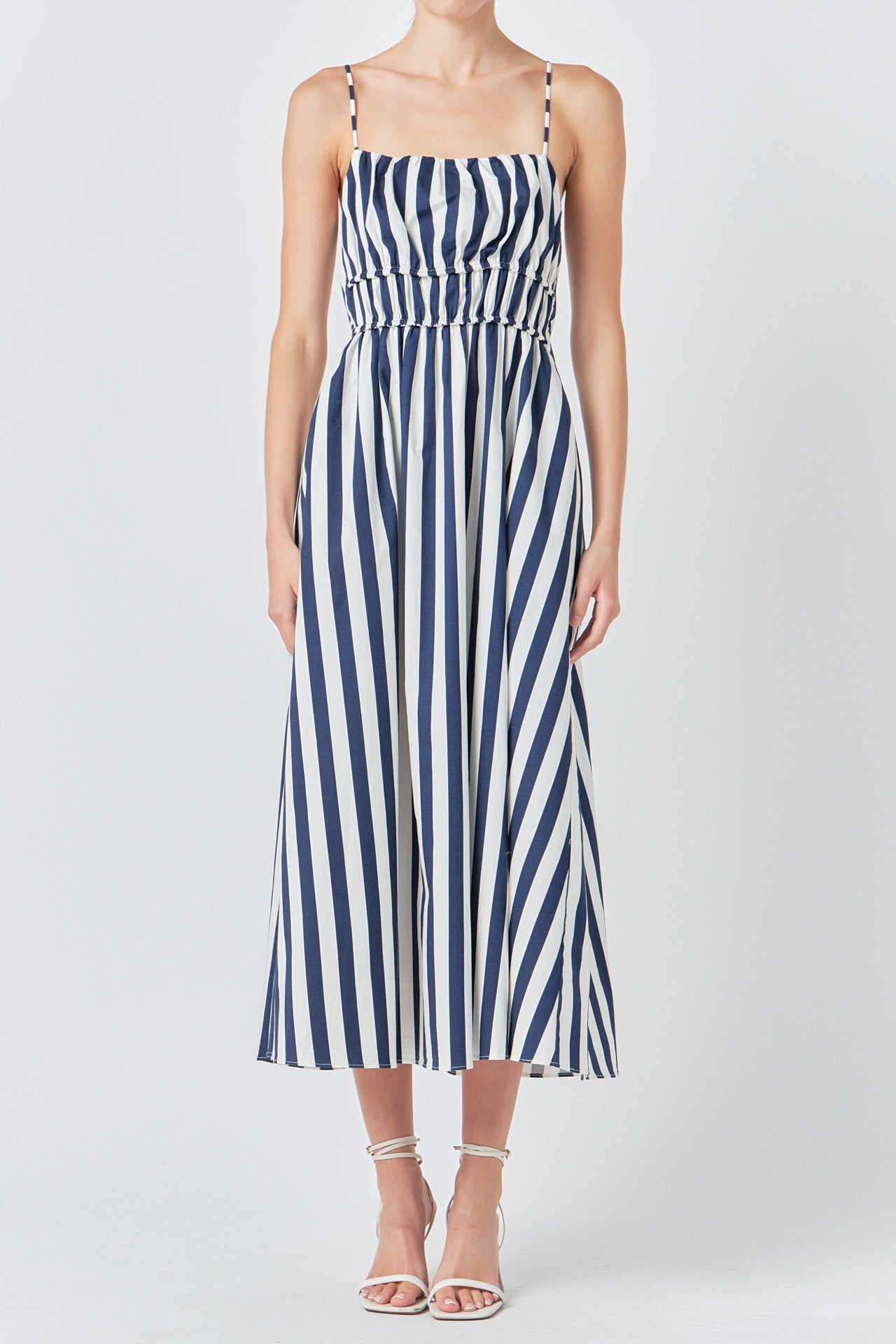 Navy & White Striped Sleeveless Maxi Dress – Nautical Chic