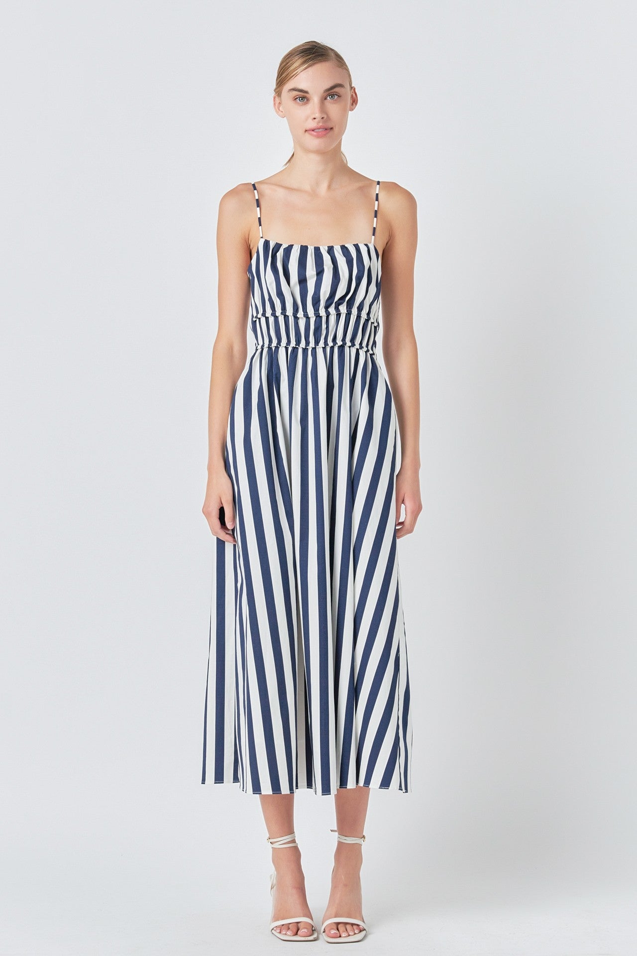 Navy & White Striped Sleeveless Maxi Dress – Nautical Chic