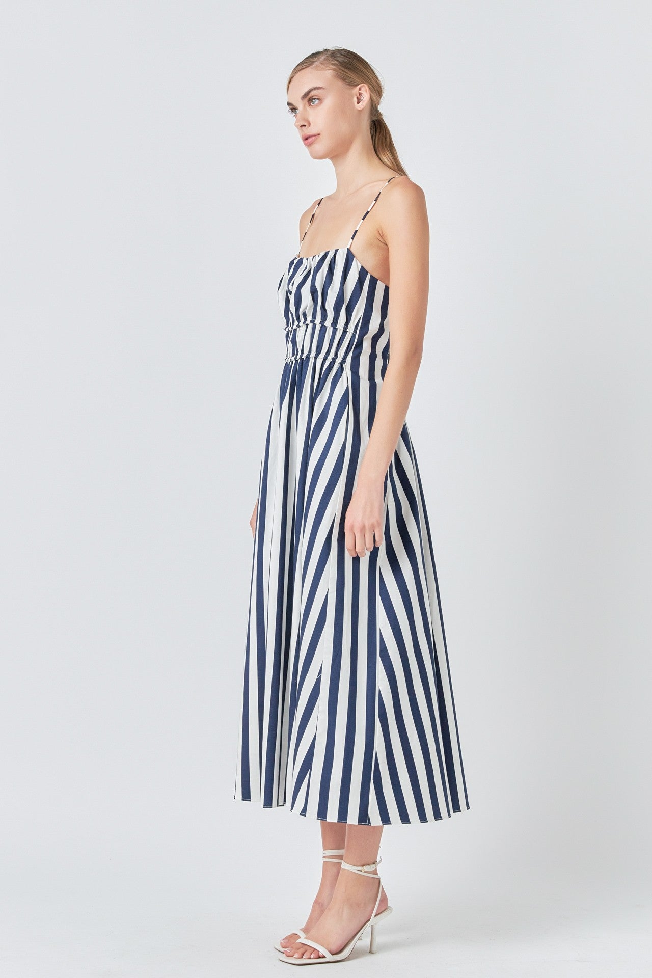 Navy & White Striped Sleeveless Maxi Dress – Nautical Chic