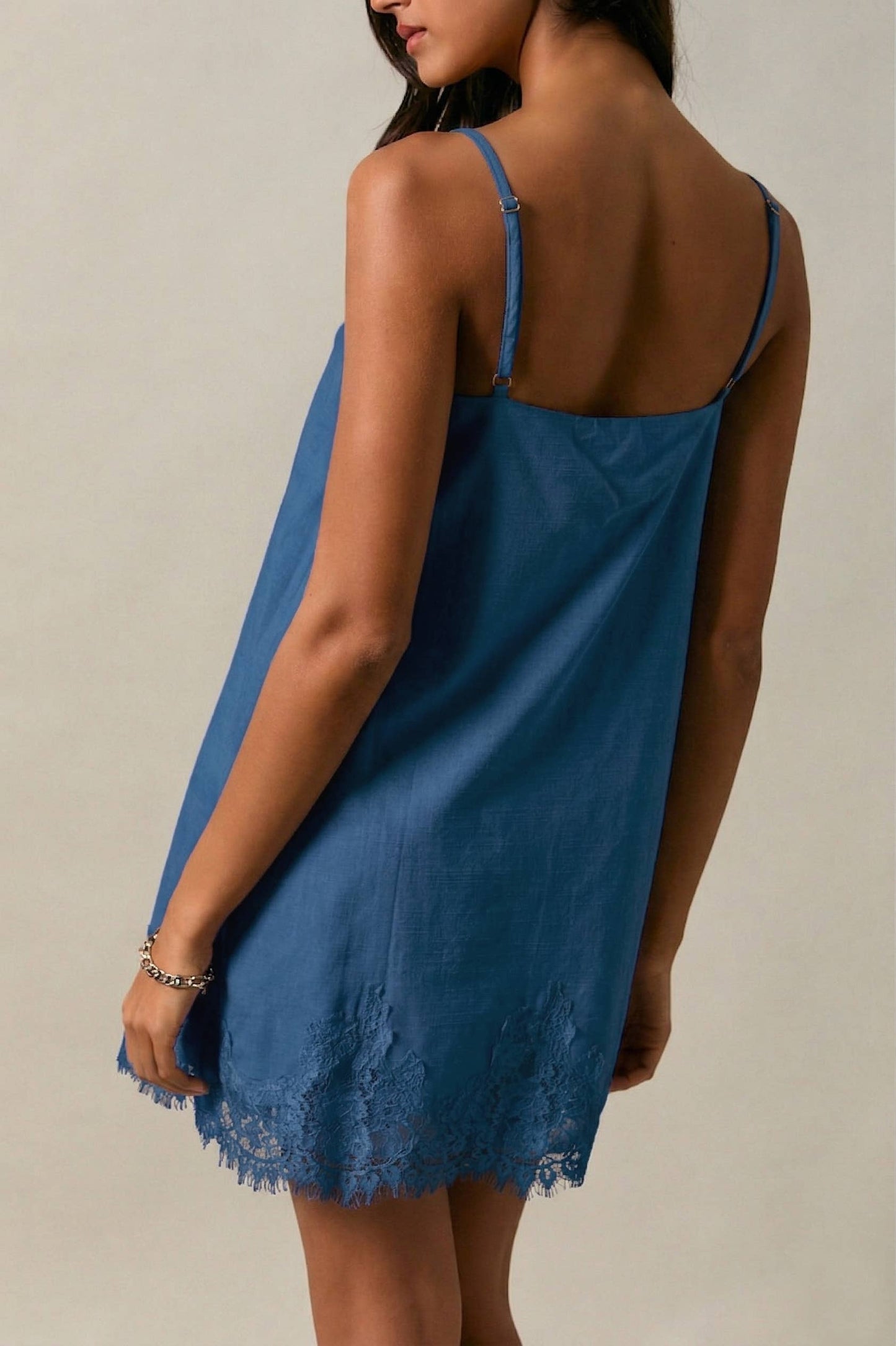 Gorgeous Blue spaghetti-strap lace slip dress