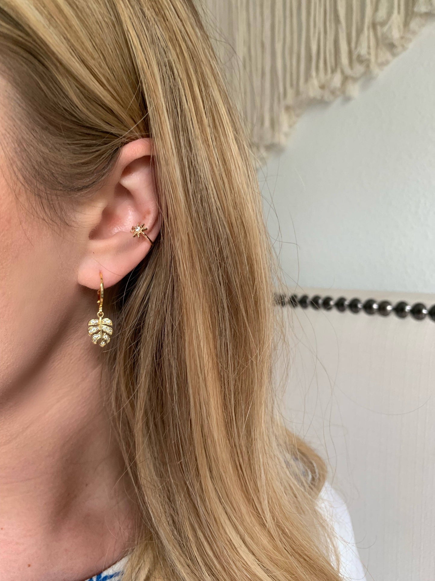 Gold Leaf Huggie Earrings