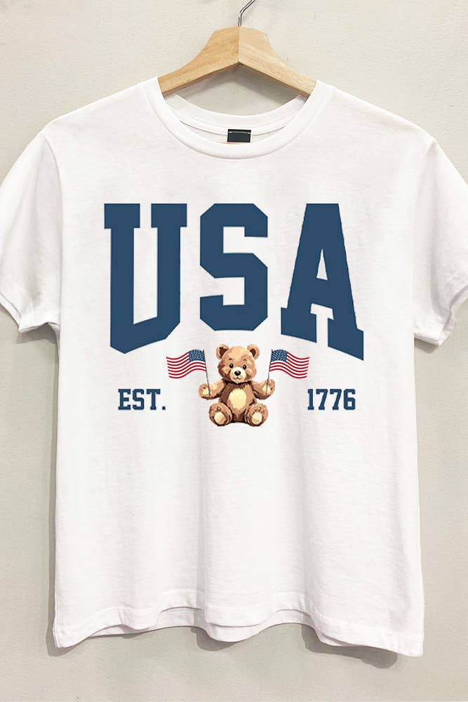 Patriotic USA Teddy Relaxed White T-Shirt