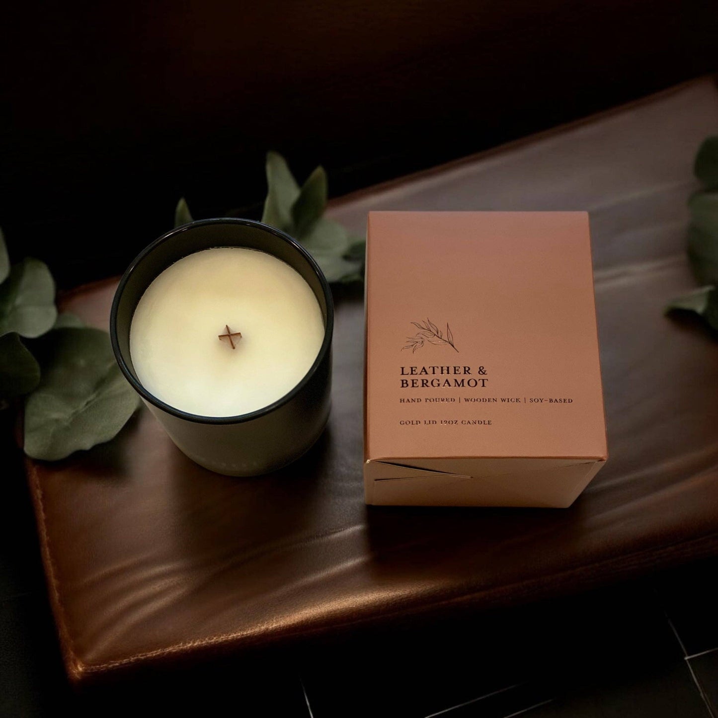 Leather & Bergamot l Black Lid Boxed Candle