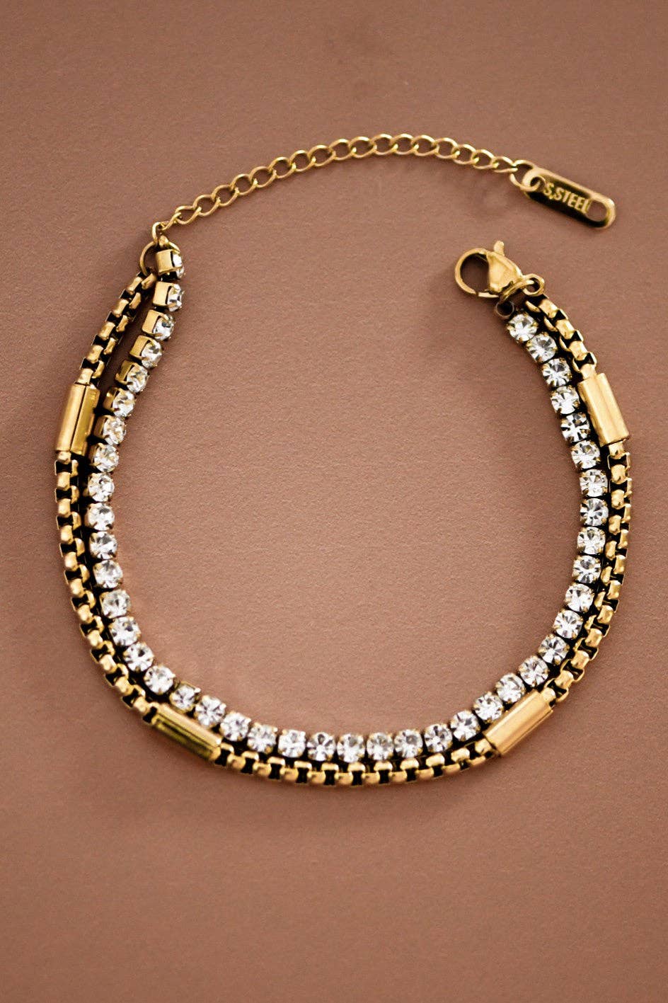 18K Gold Plated Waterproof Stainless Steel Chain and Diamond Bracelet