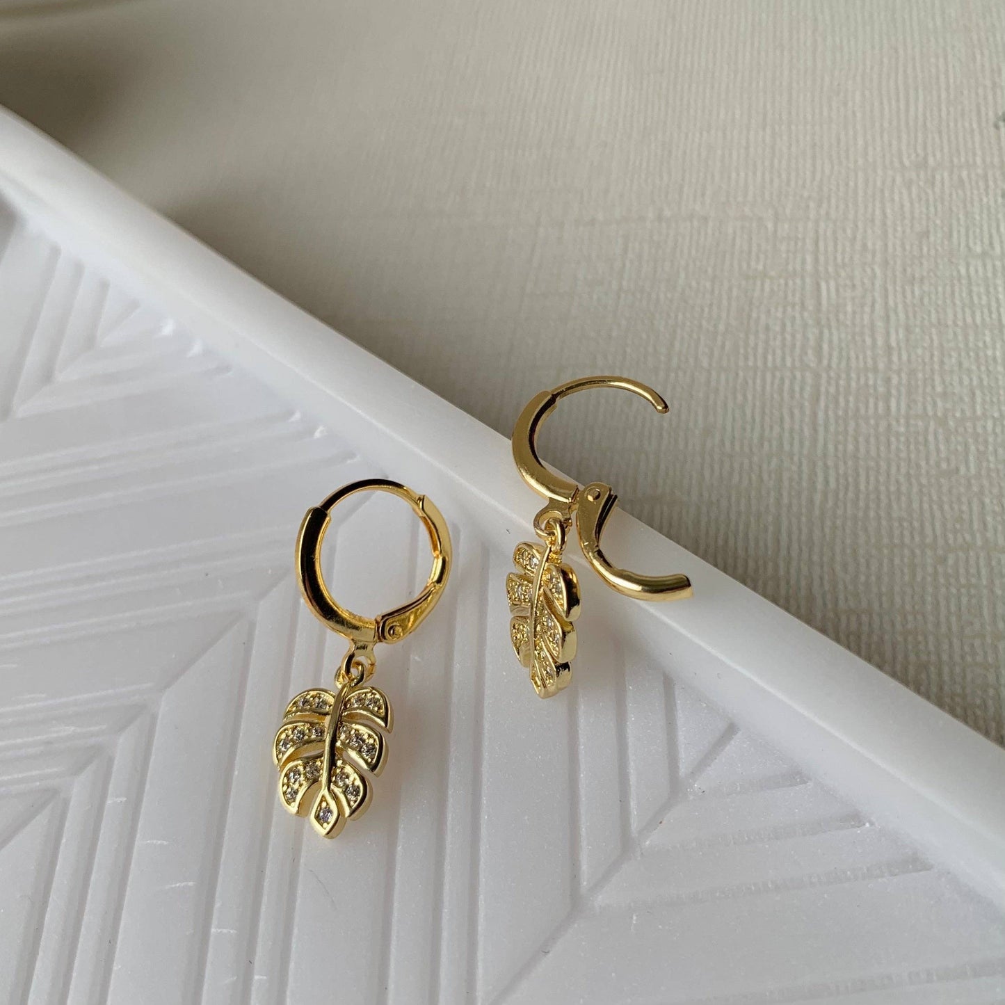 Gold Leaf Huggie Earrings