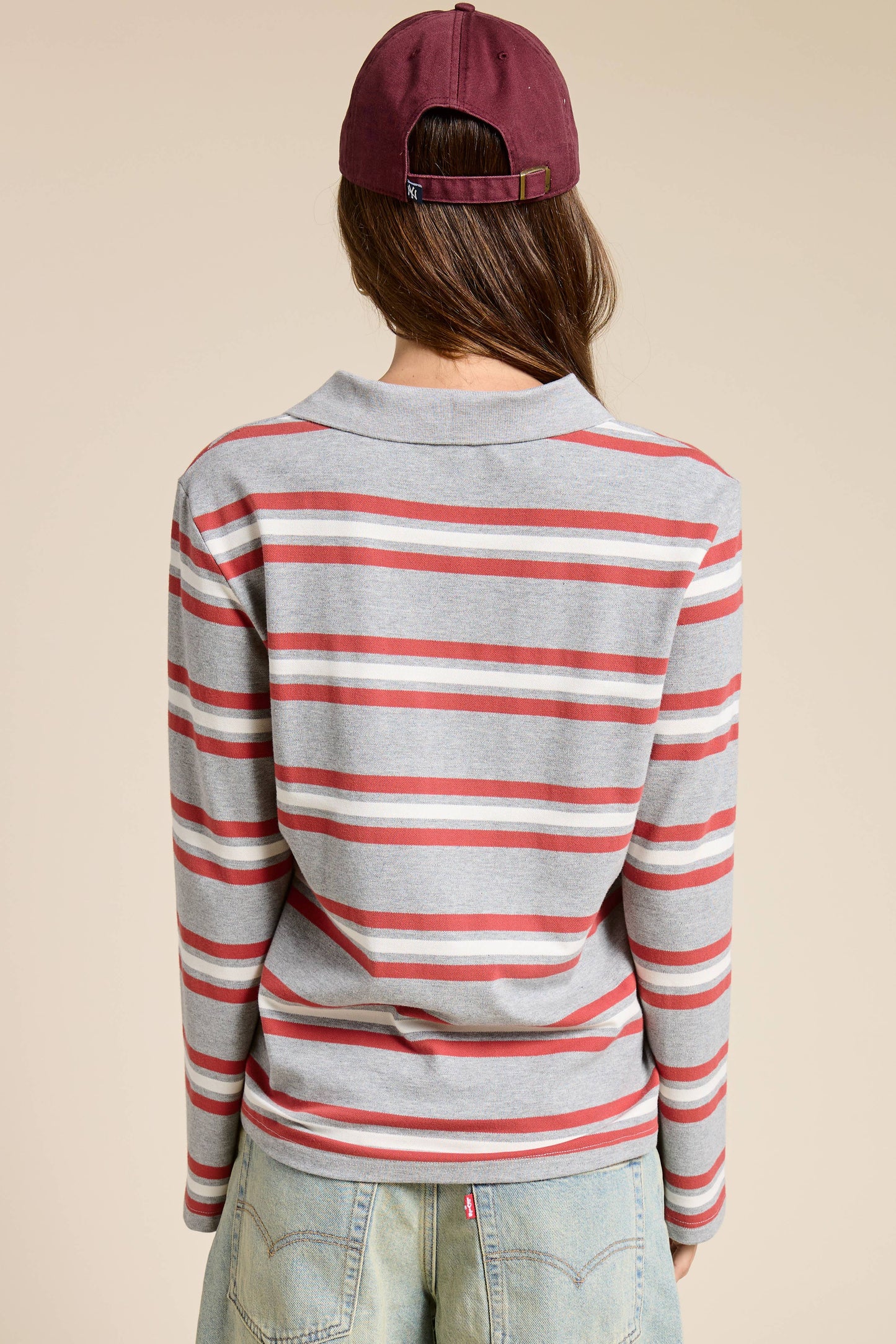 90s Style Boxy Fit Striped Knit Polo Shirt