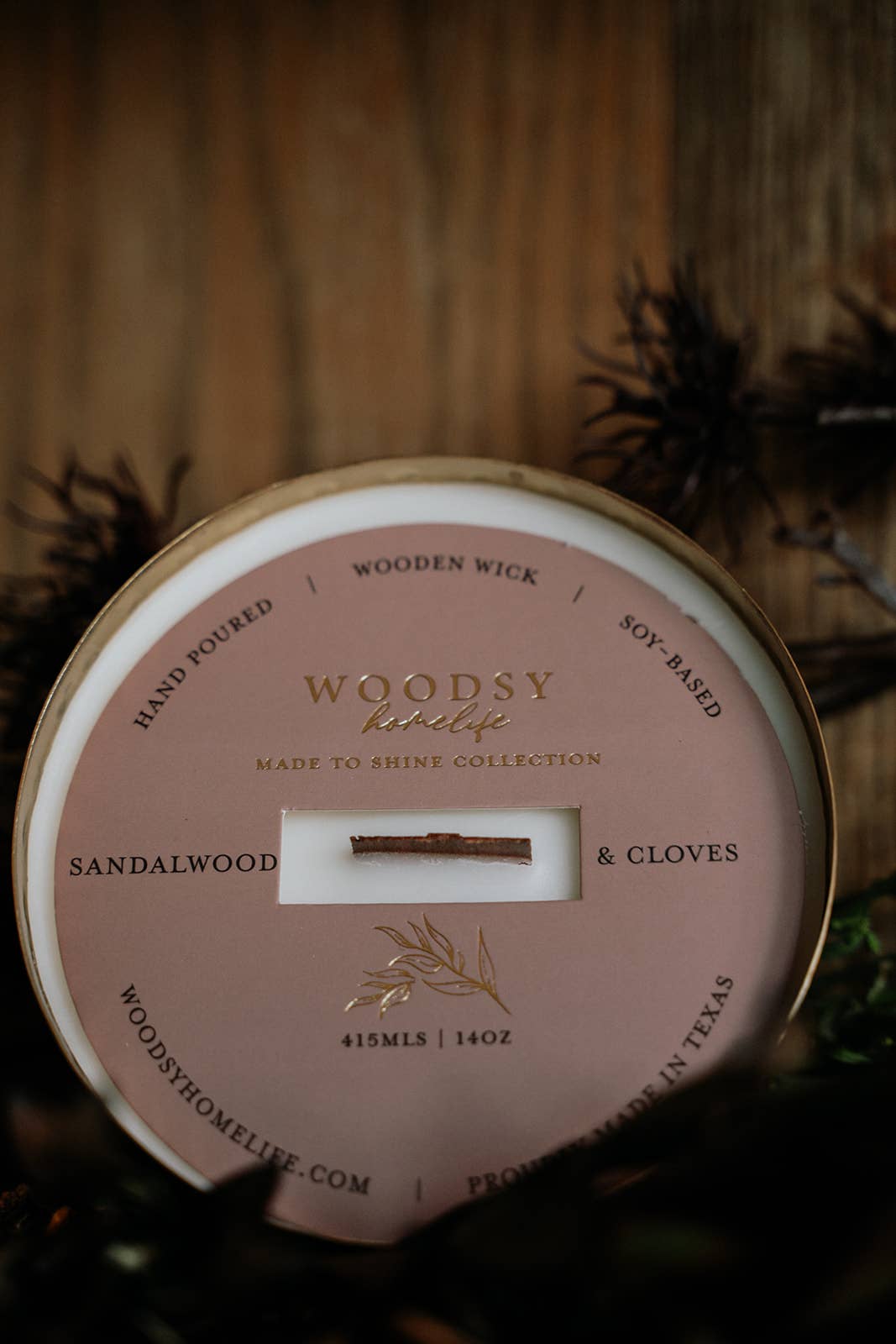 Sandalwood & Cloves-Solid Brass 14oz Pure Soy Candle