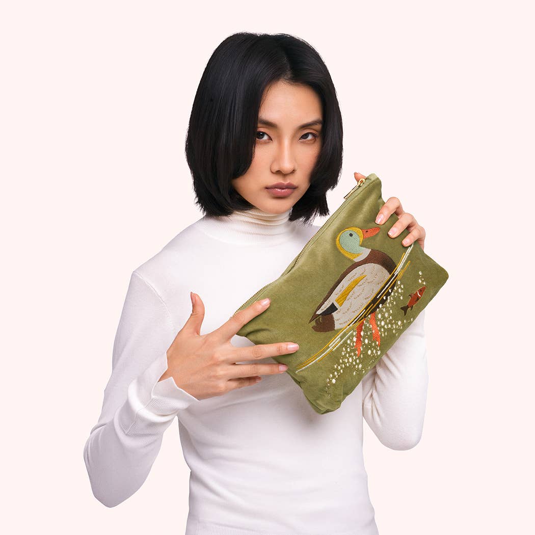 Velvet Lucky Duck Vintage Inspired Zip Pouch