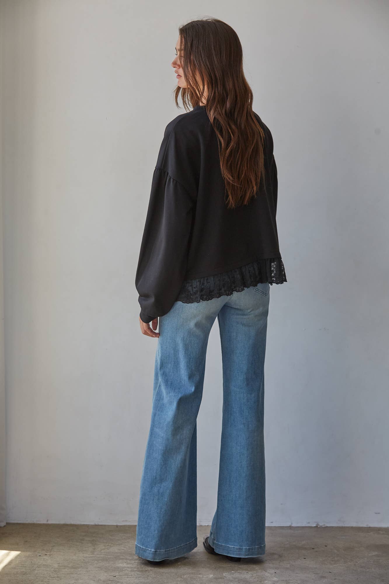 Knit Cotton Crew Neck Long Sleeve Pullover Top