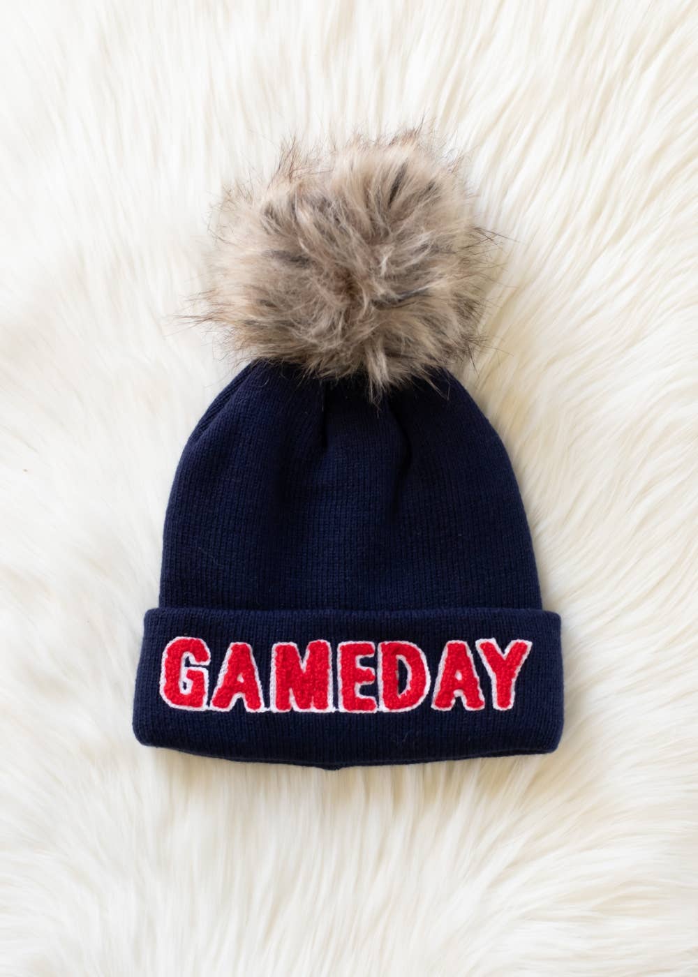 Gameday Spirit Pom Beanie | Navy & Red