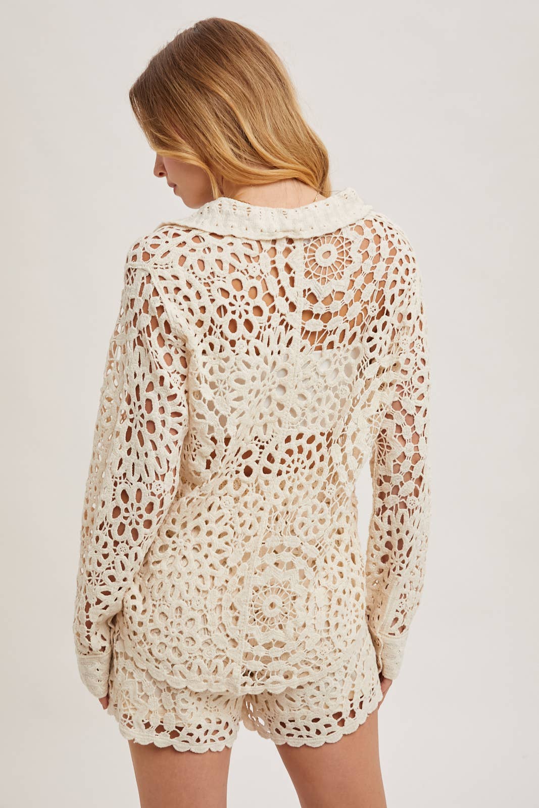Super Soft Boho Crochet Button Down Shirt