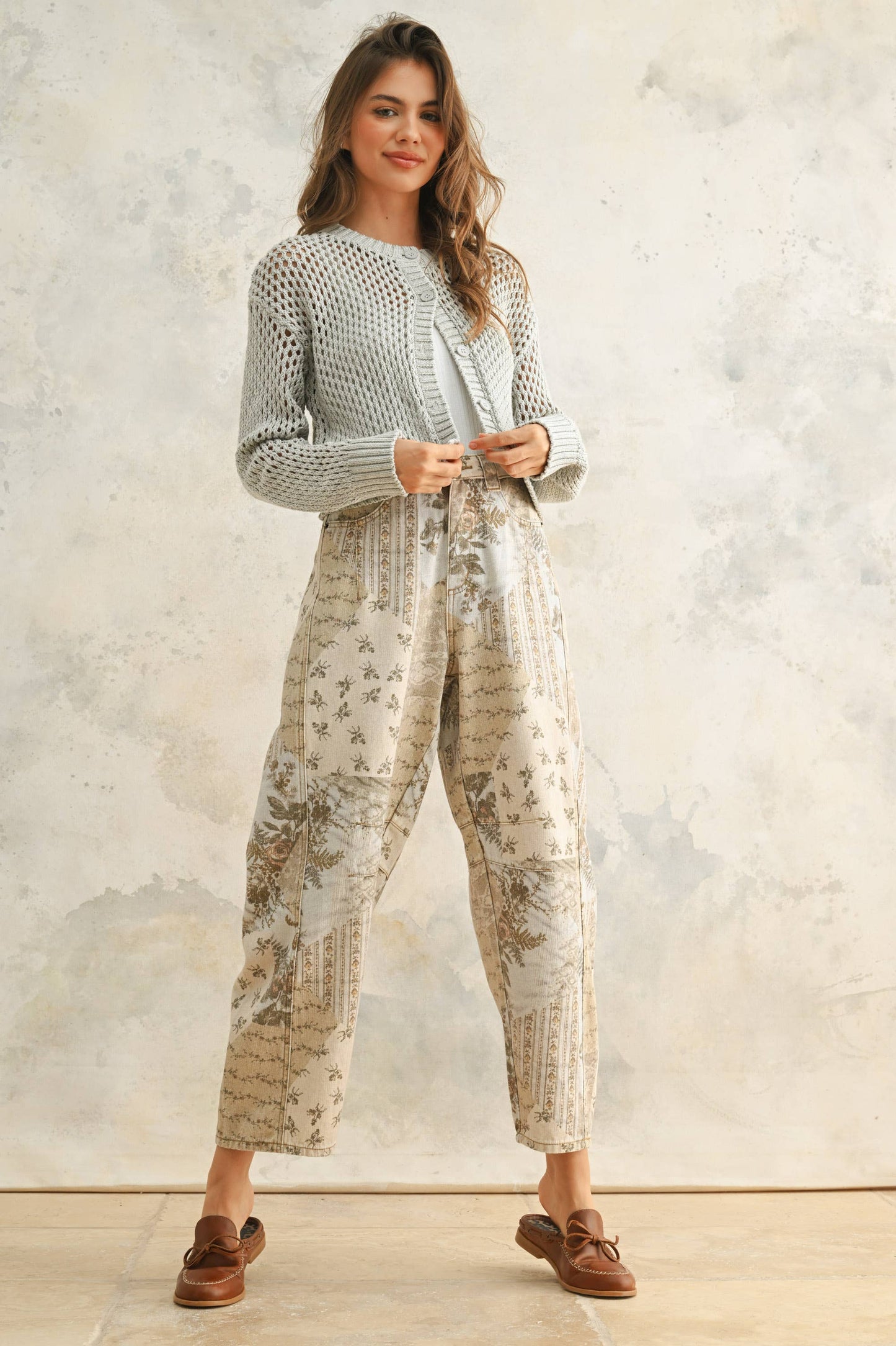 Crochet-Knit Button-Down Cardigan