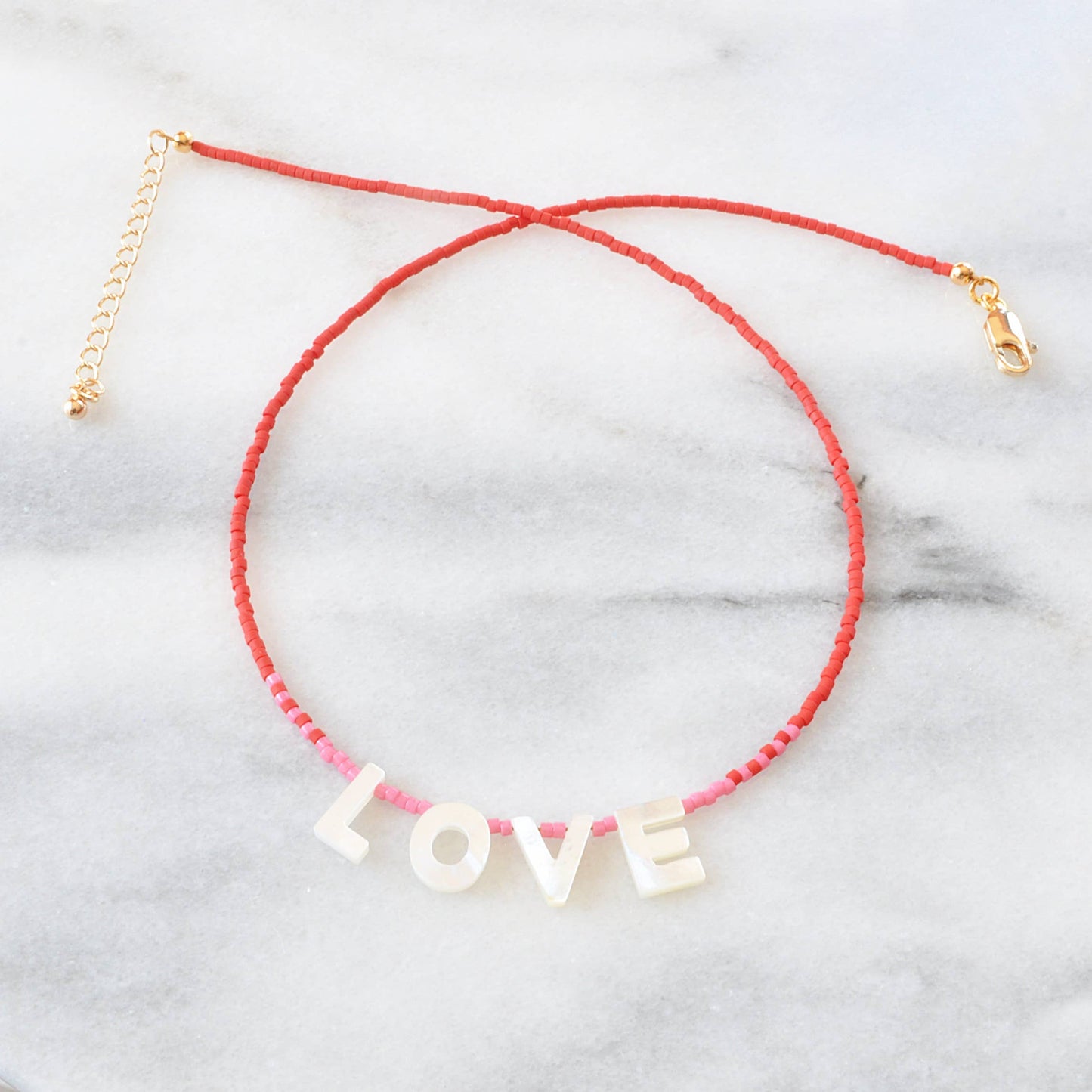 'LOVE' Mother-of-Pearl Beaded Necklace