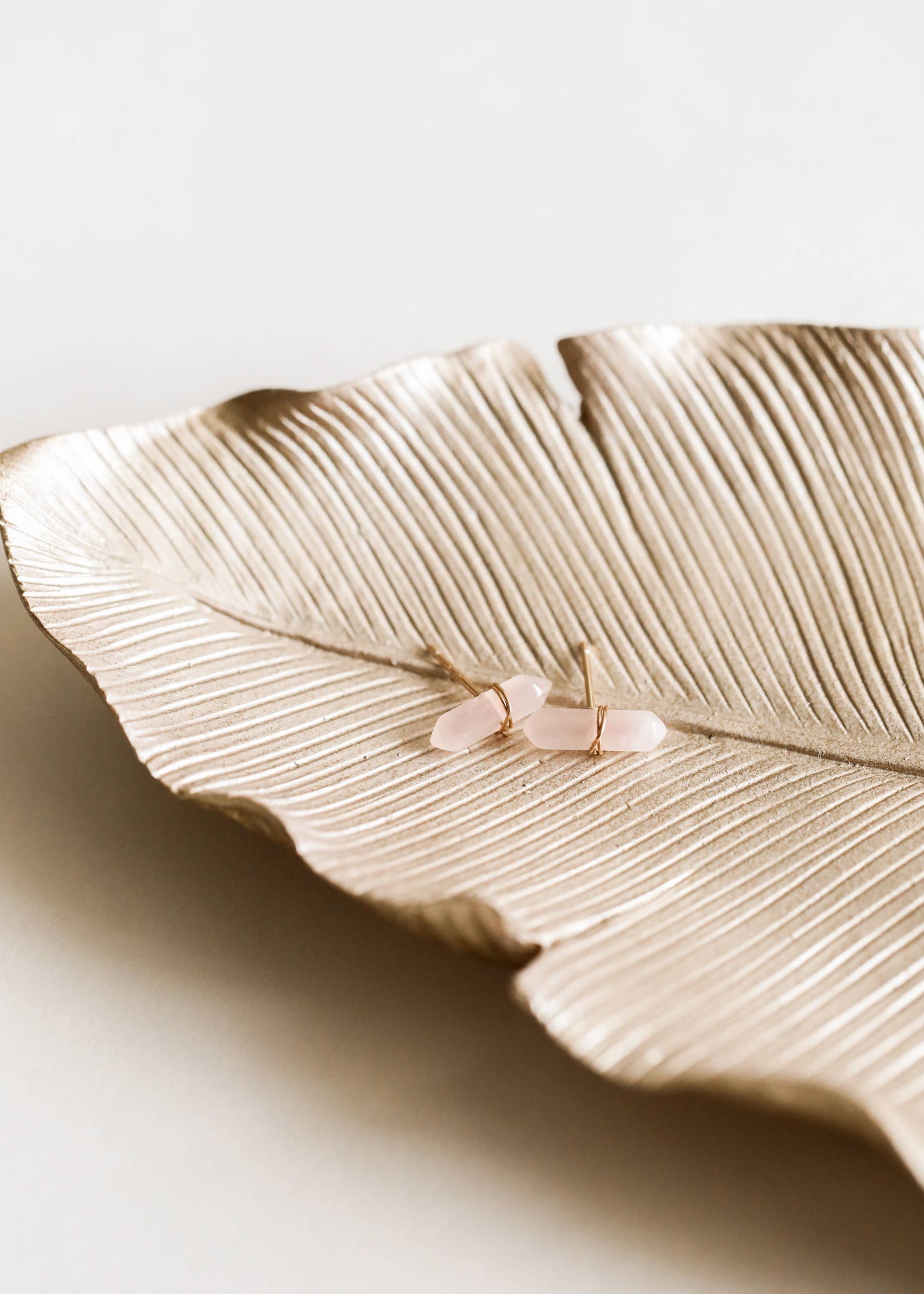 Mineral Point - Rose Quartz - Gold Wire Wrapped Earrings