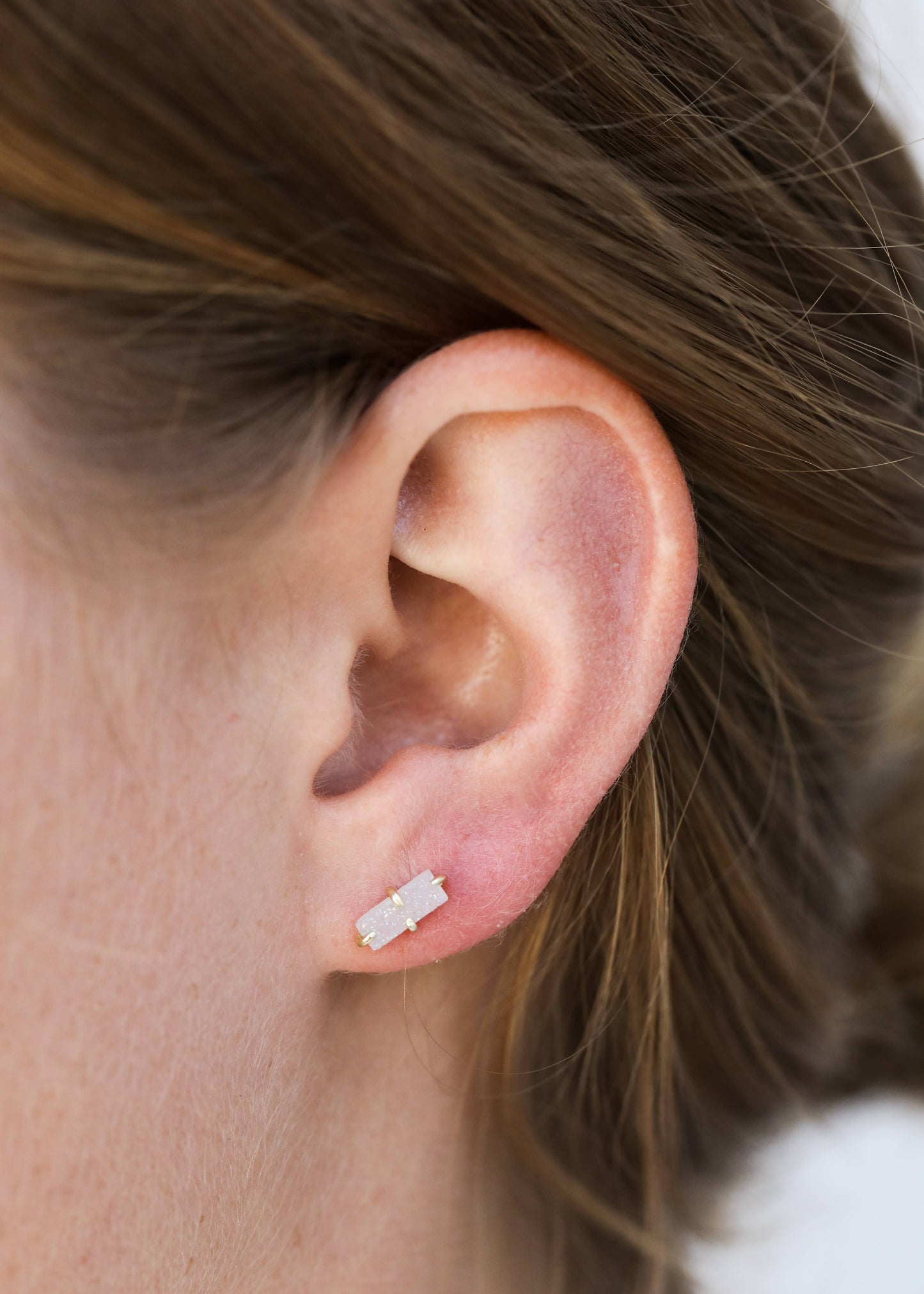 Druzy Bar - White - Gold Earrings