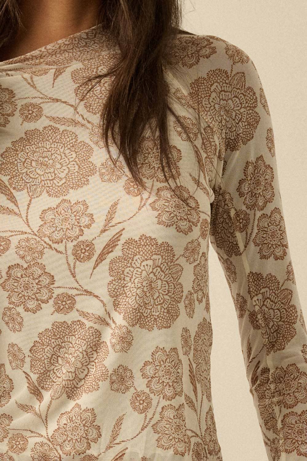 Mocha Bloom Mesh Top