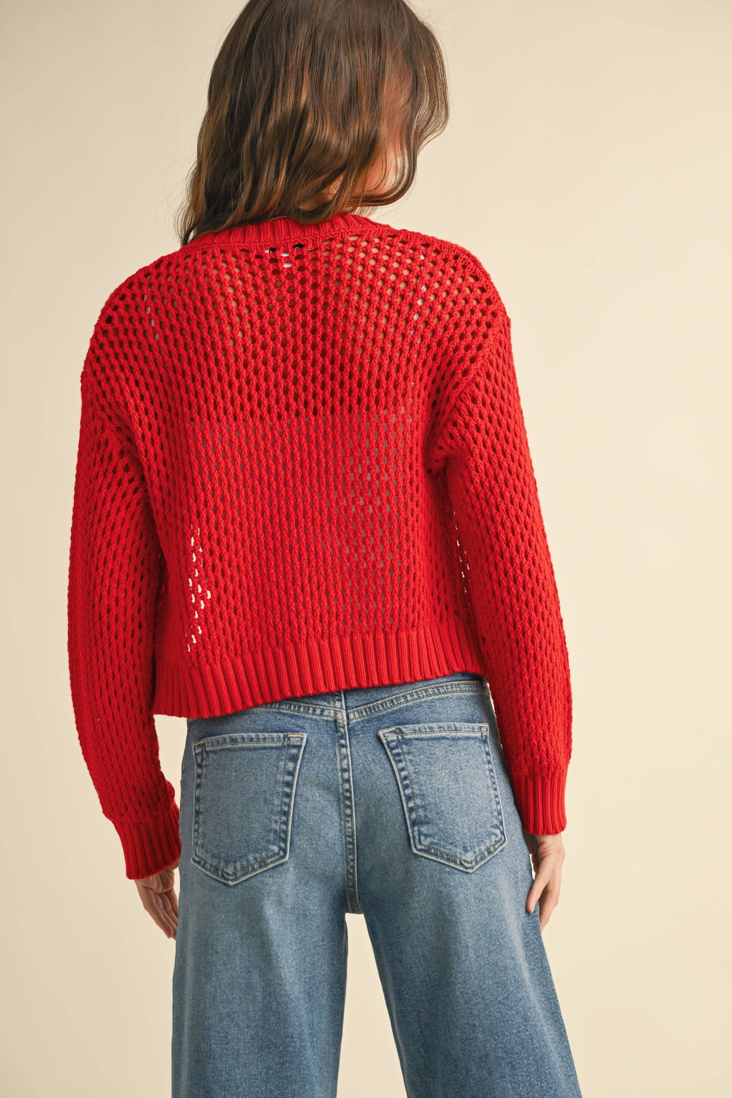 Crochet-Knit Button-Down Cardigan