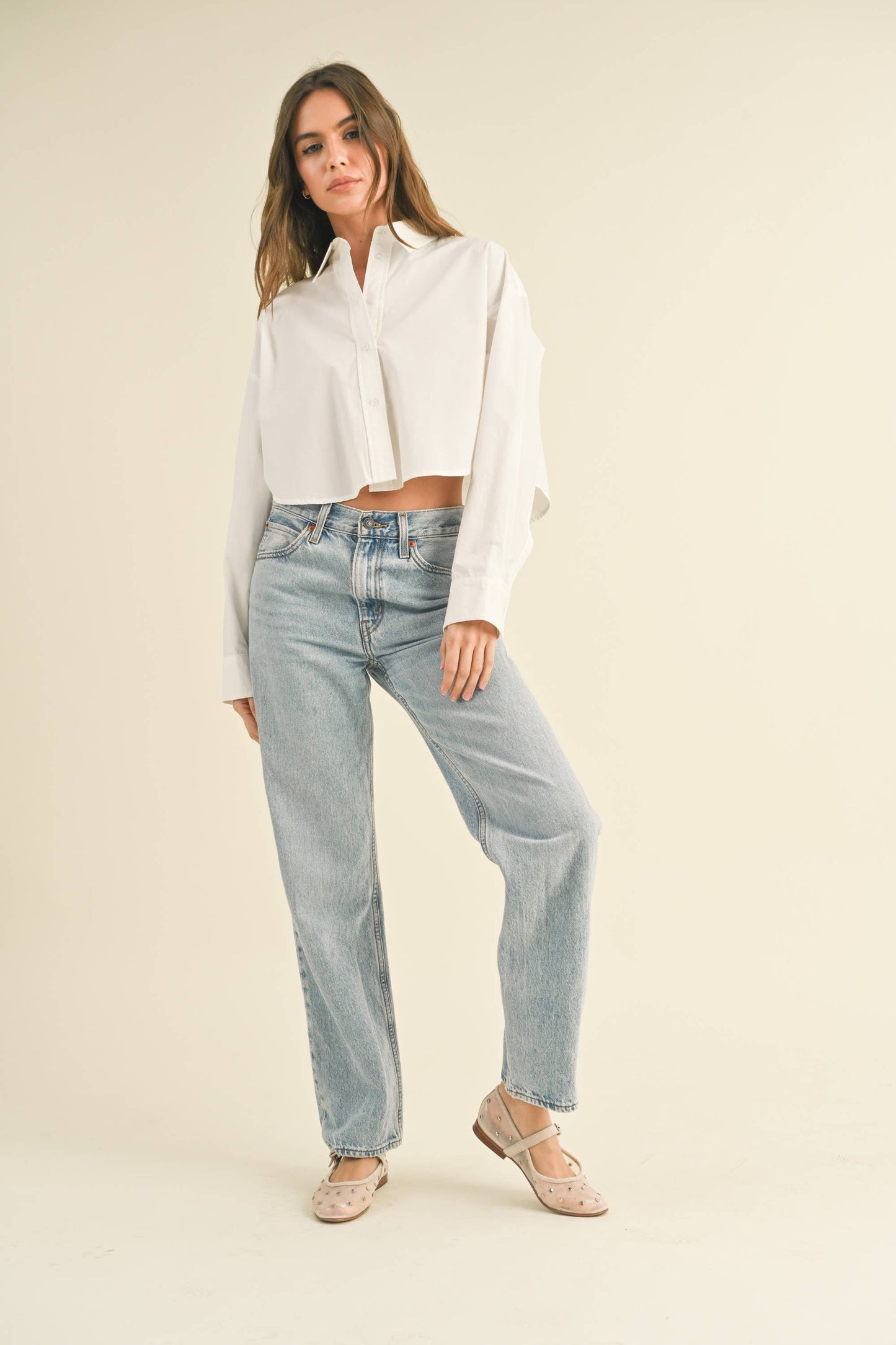Cropped Button-down Oxford Shirt