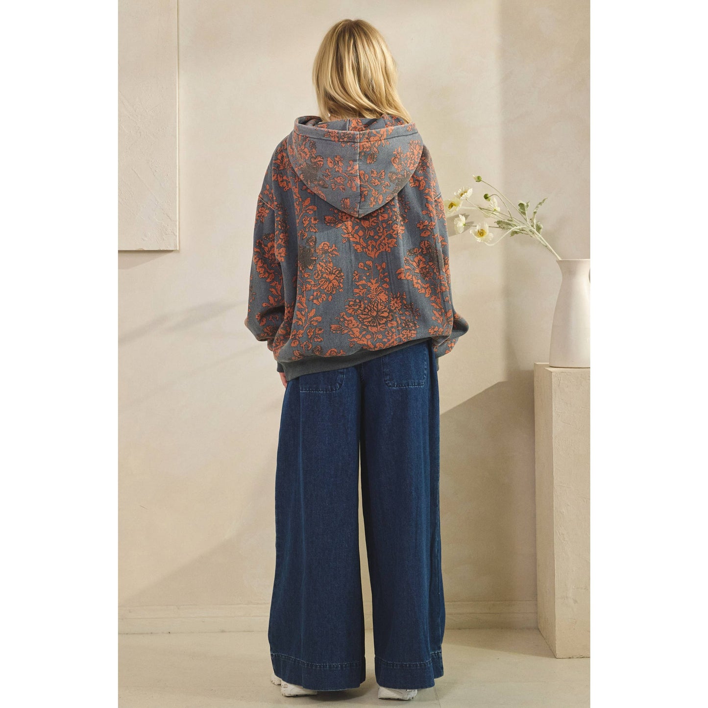 Vintage Wash Floral Fleece Hoodi