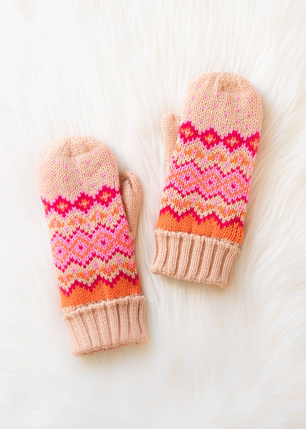 Blush, Pink & Orange Patterned Mittens