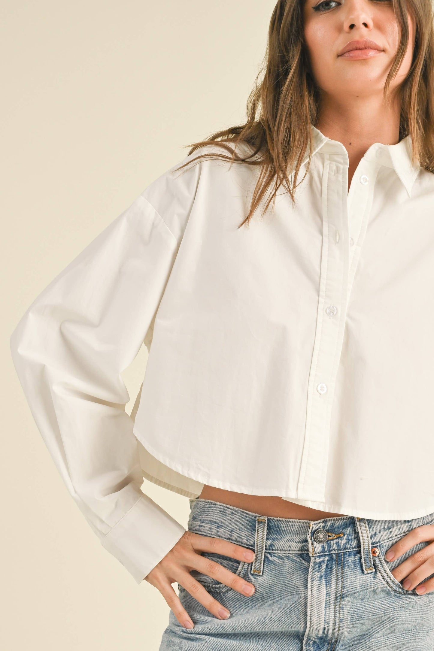 Cropped Button-down Oxford Shirt