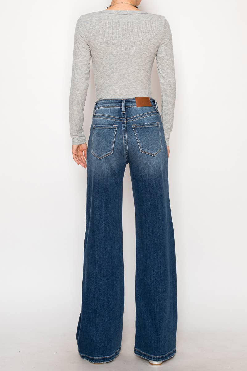 Eco Fabric High Rise Wide Leg Jeans - Dark Wash