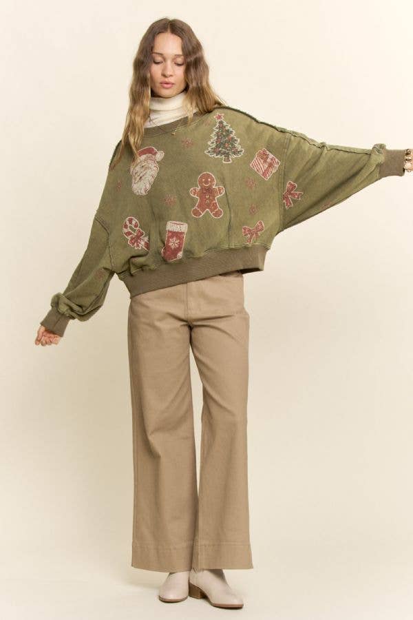 Vintage Olive Holiday Graphic Sweatshirt