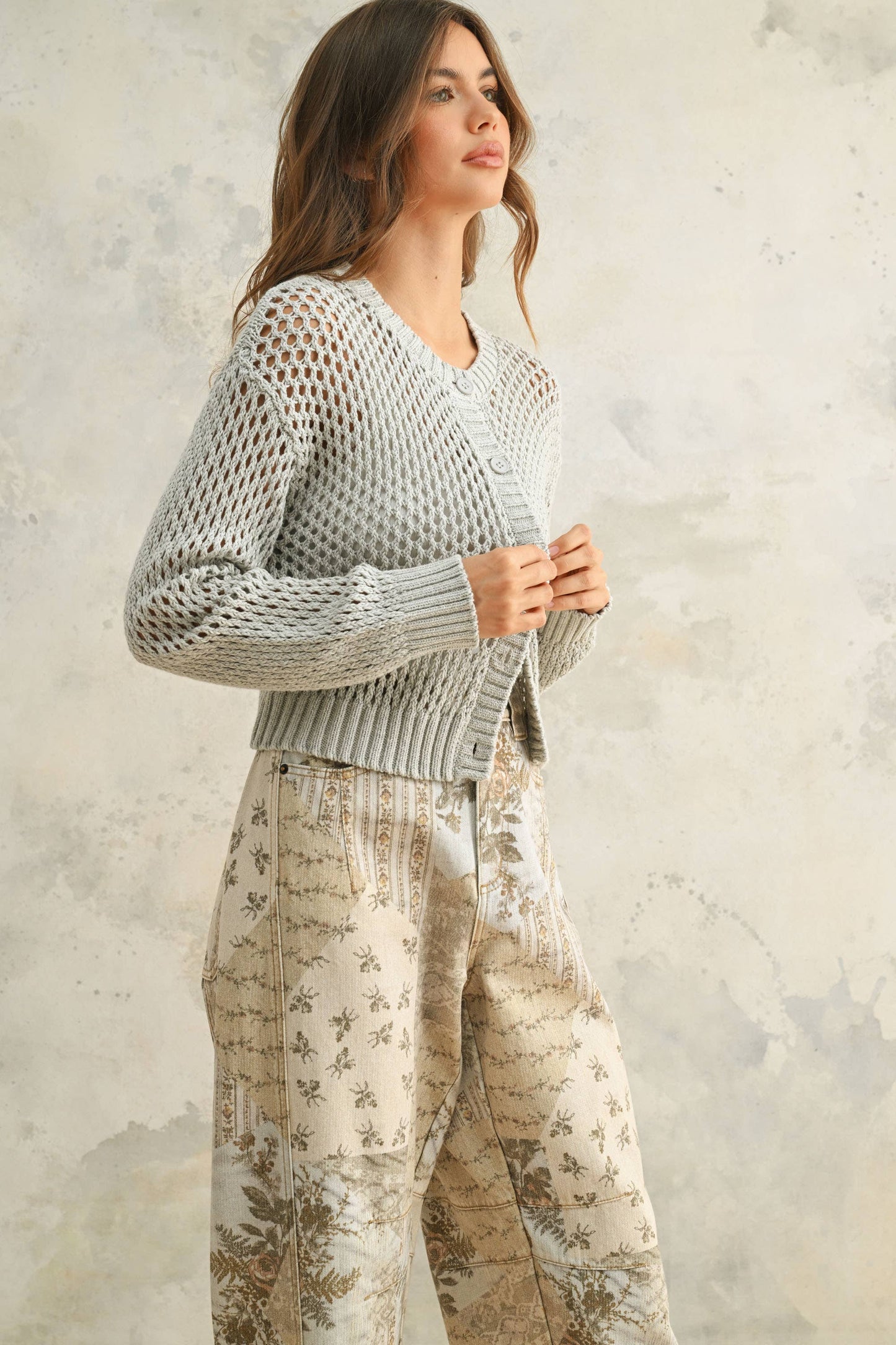 Crochet-Knit Button-Down Cardigan