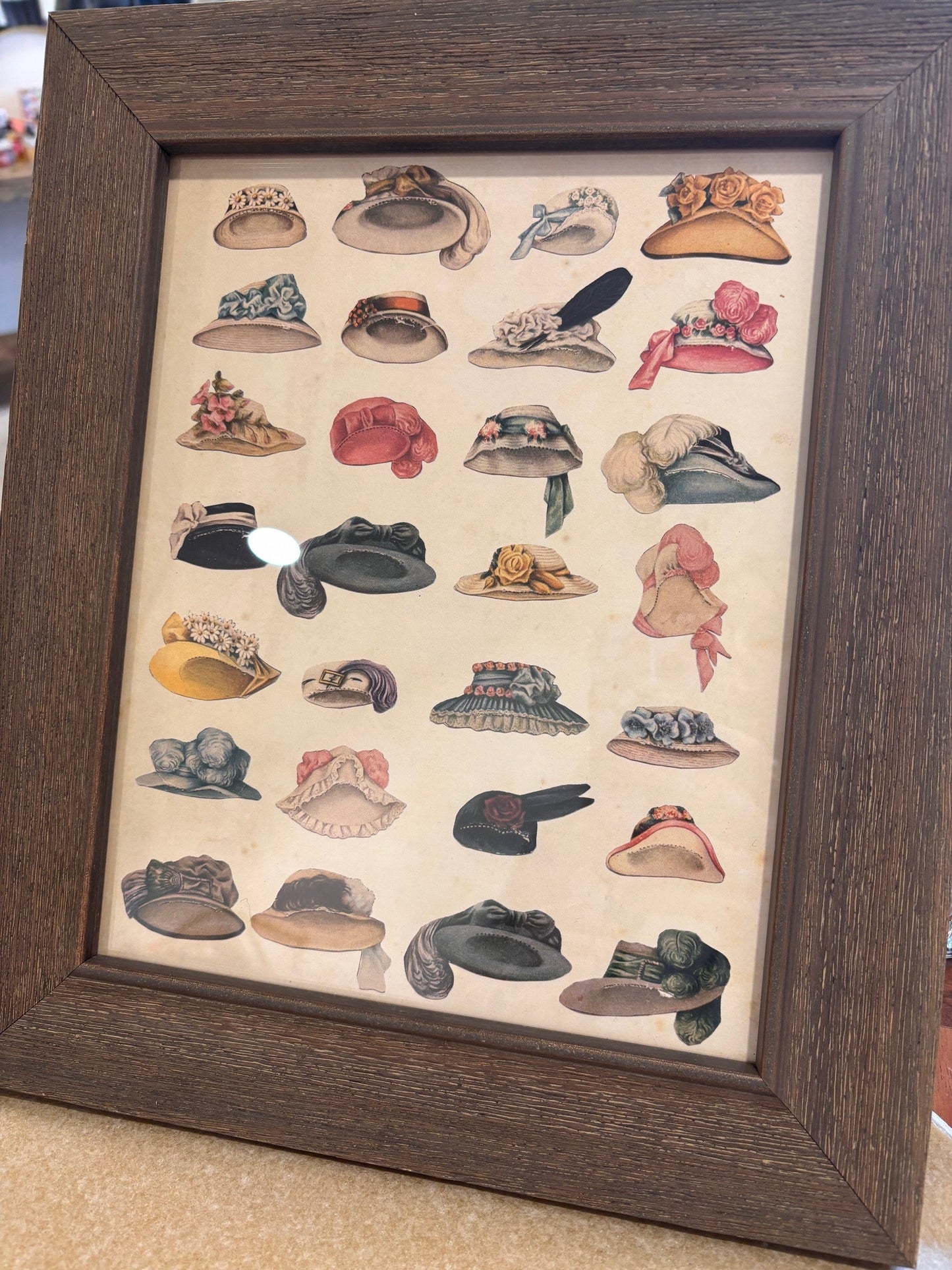Vintage Paperdoll Hats Print in Barnwood Frame