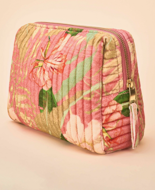 Large Quilted Washbag - Delicate Tropical Print
