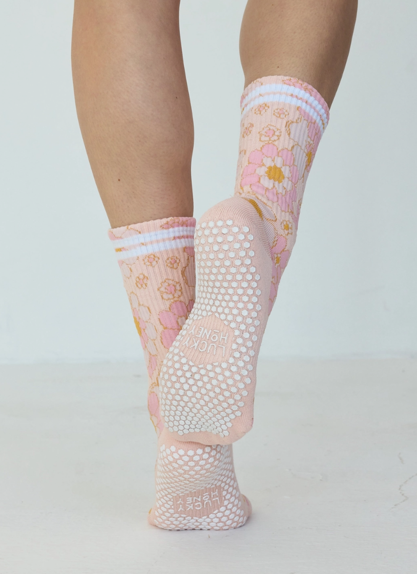 Lucky Honey Flower Power Tall Tube Grip Socks