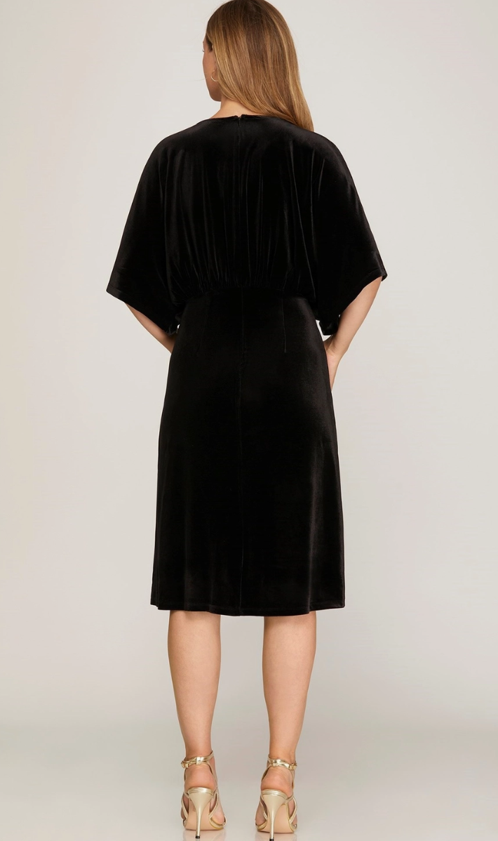Simple & Sophisticated Kimono Sleeve Velvet Midi Dress