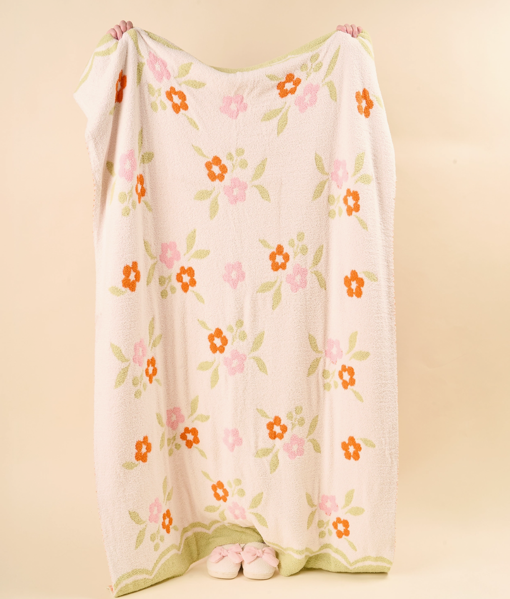 Cozy Dreams Luxe Scalloped Floral Blanket - 2 color options